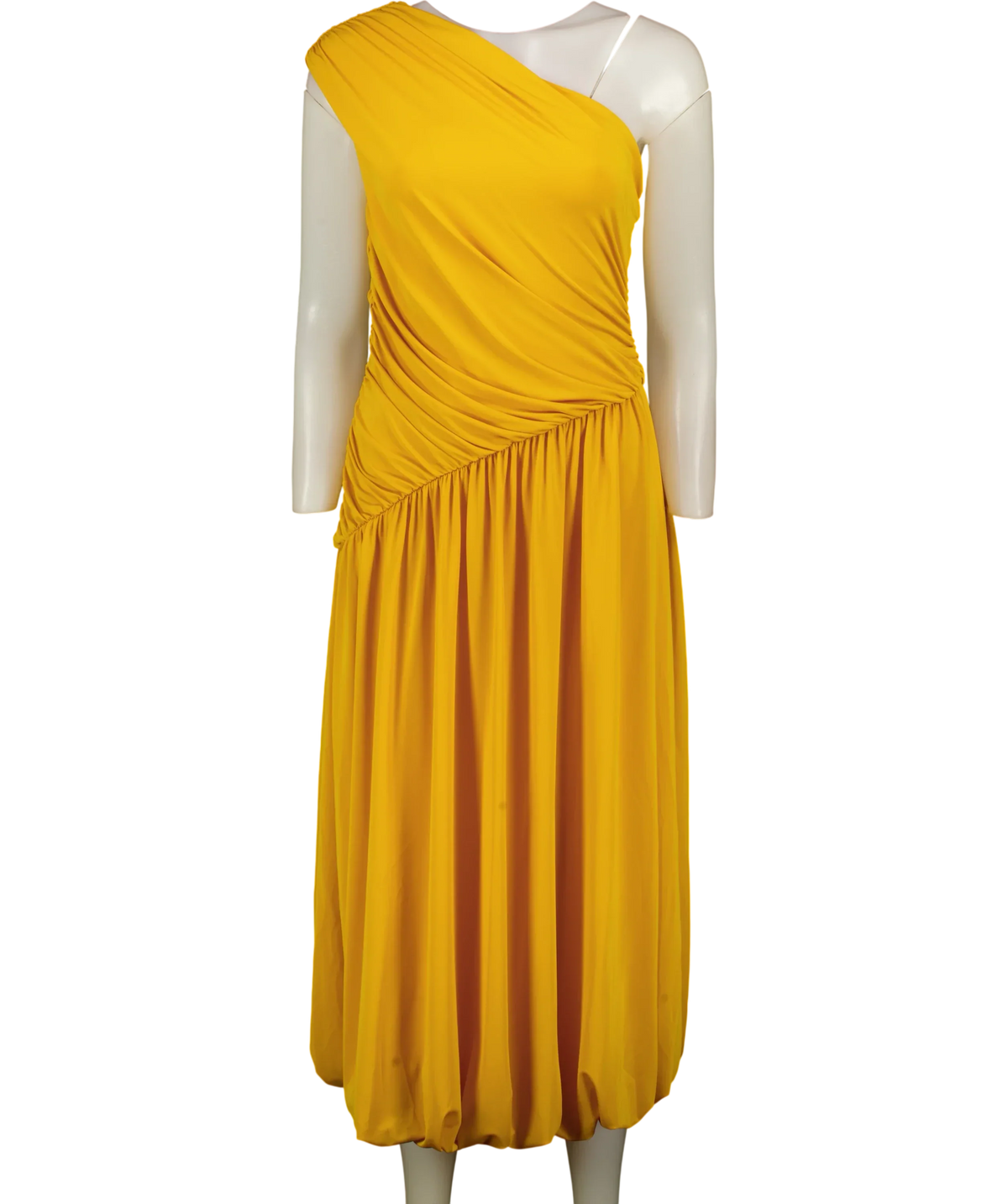 H&M Yellow Edition Jerry Yellow One-Shoulder Bubble-Hem Dress, size UK S — front