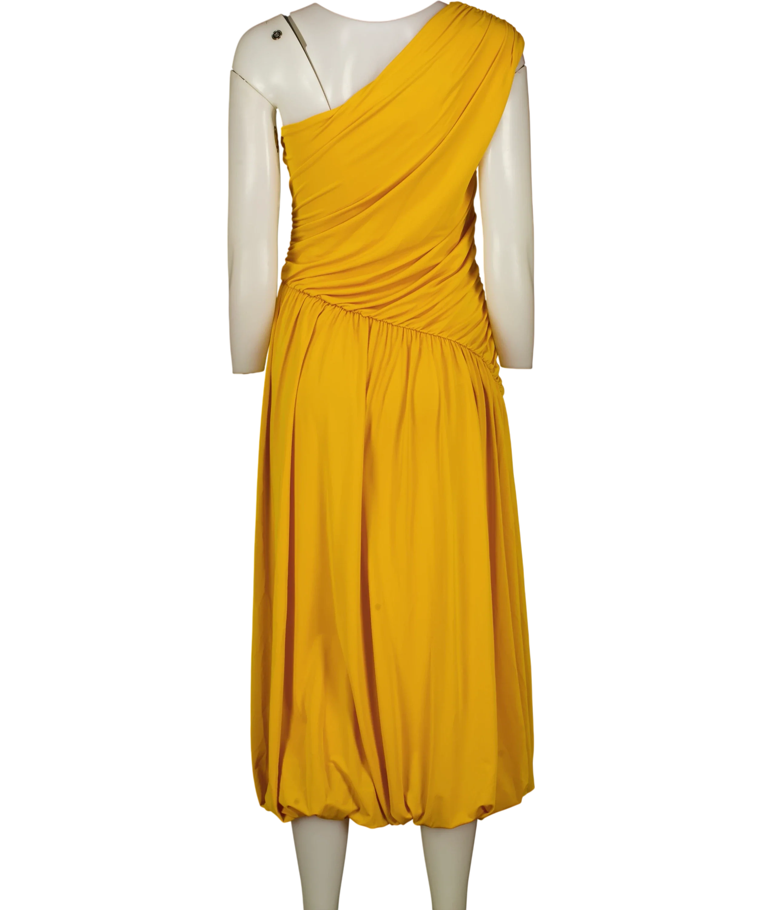 H&M Yellow Edition Jerry Yellow One-Shoulder Bubble-Hem Dress, size UK S — back