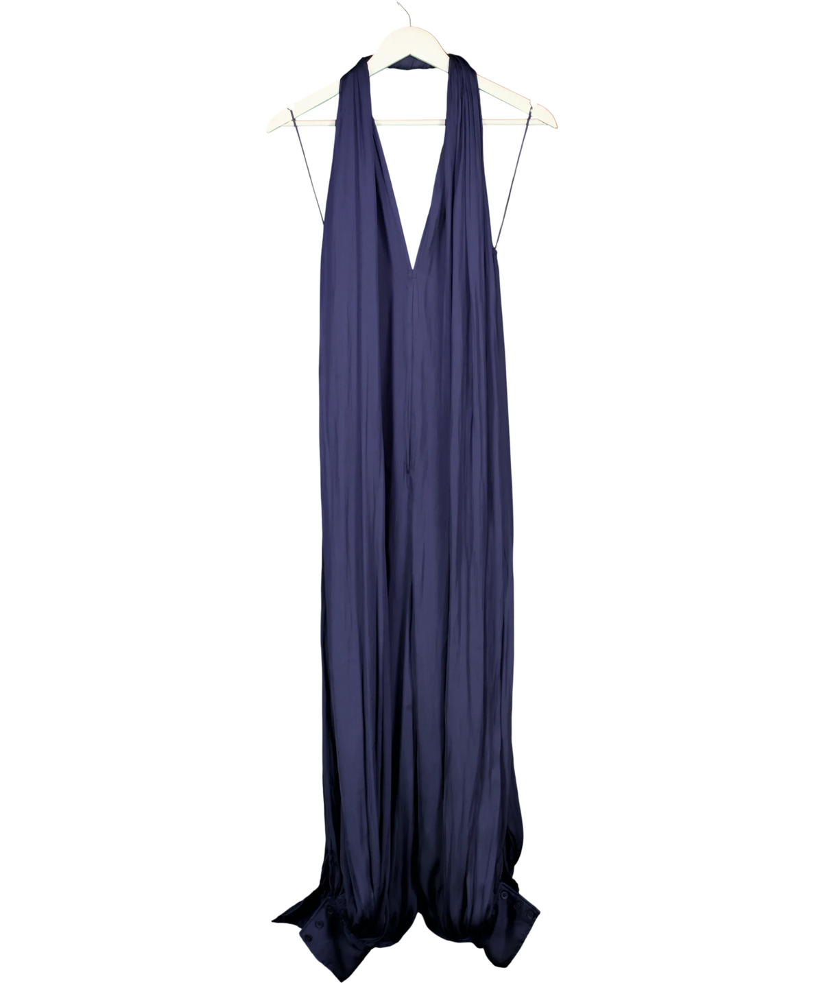 ZARA Black ZW Collection Satin Halter Jumpsuit Navy Blue, size UK S — front