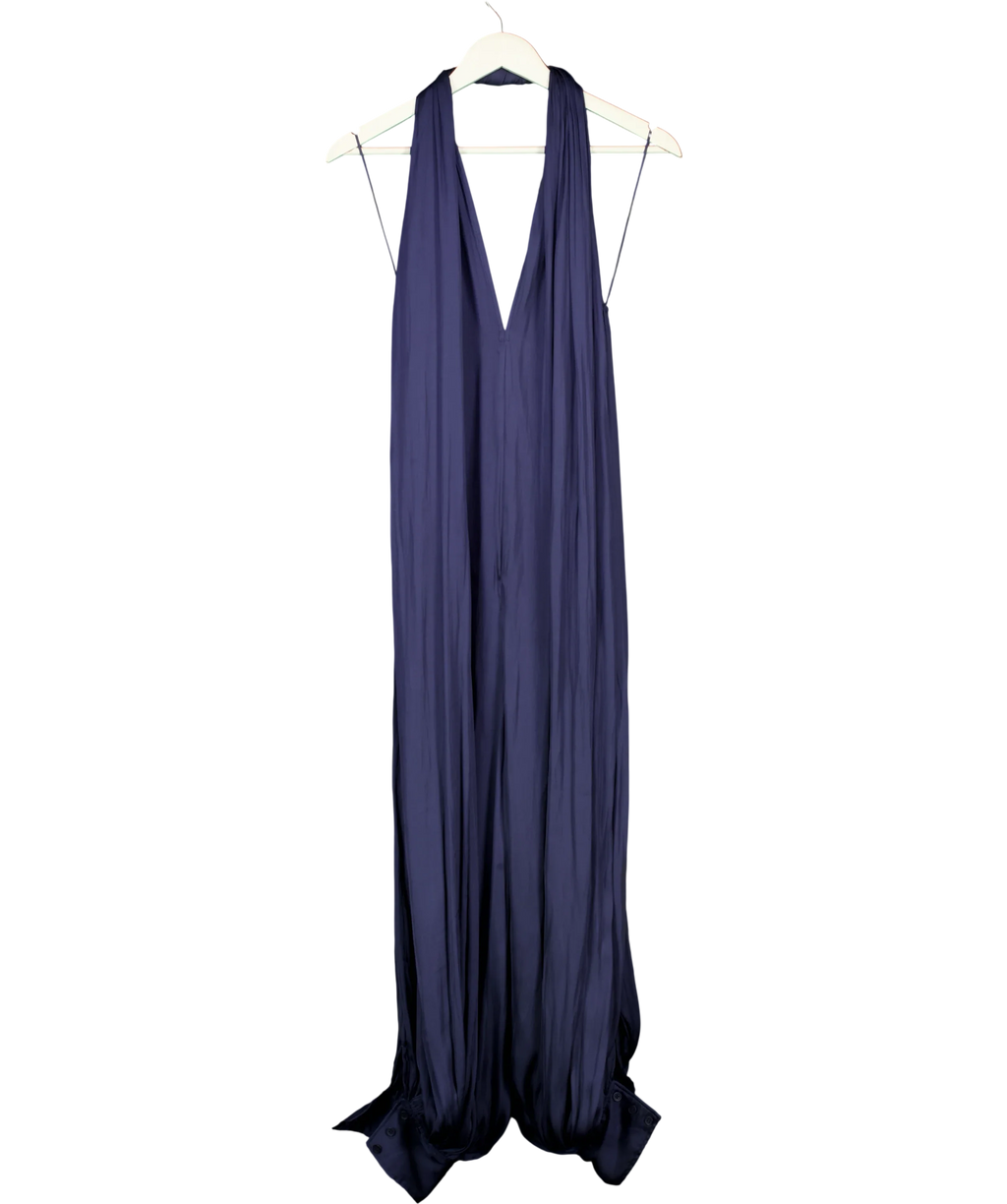 ZARA Black ZW Collection Satin Halter Jumpsuit Navy Blue, size UK S — front