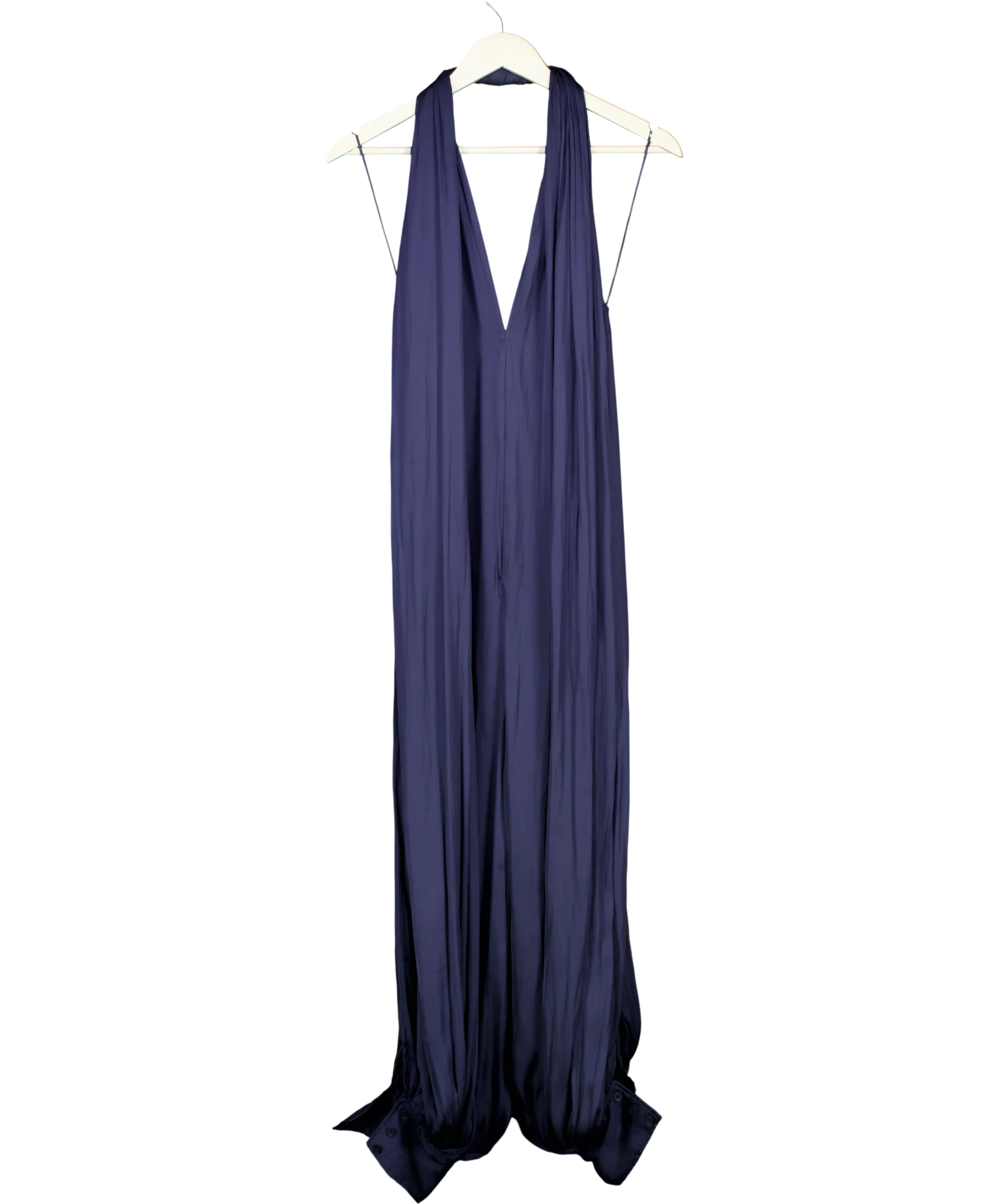 ZARA Black ZW Collection Satin Halter Jumpsuit Navy Blue, size UK S — front