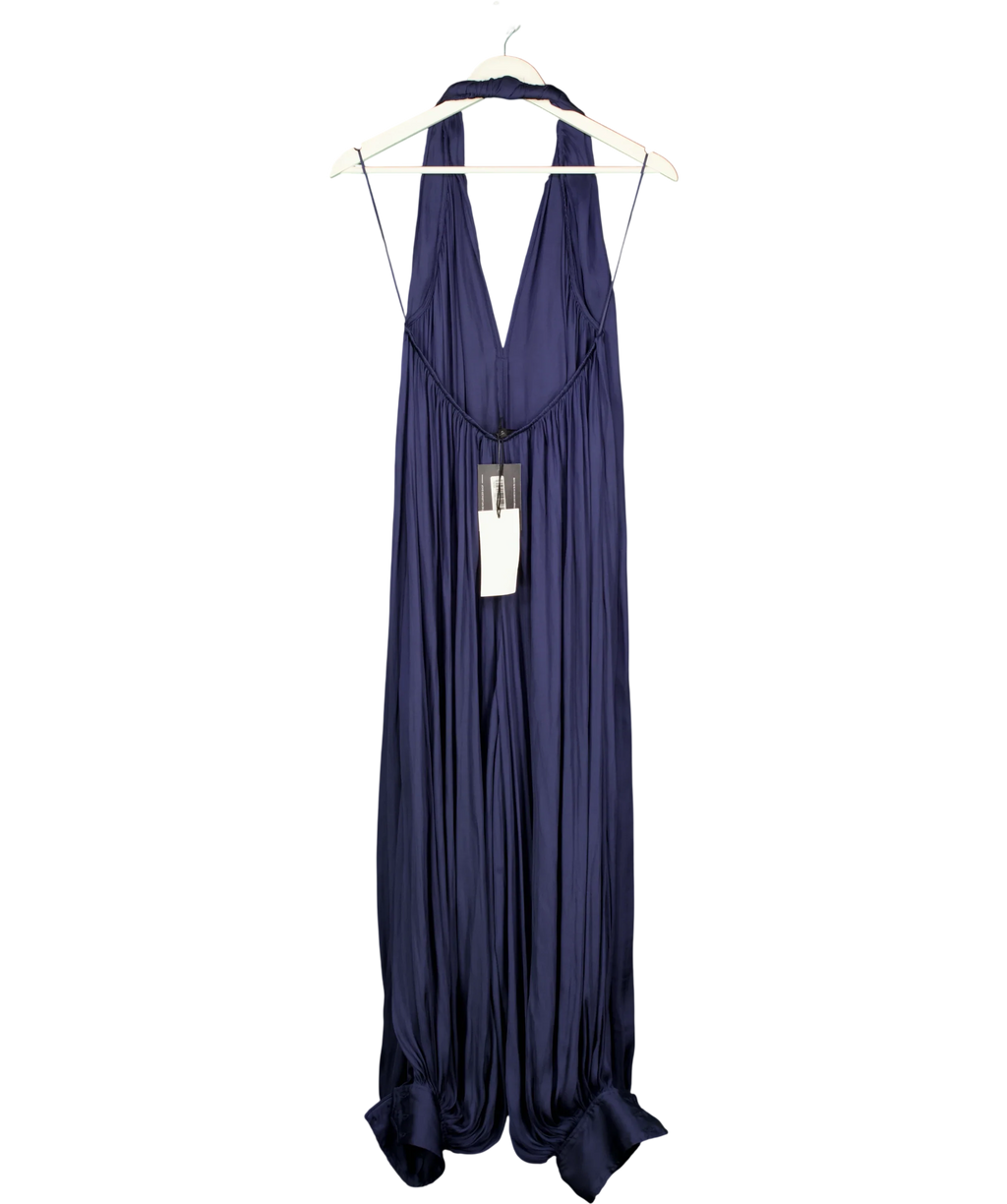 ZARA Black ZW Collection Satin Halter Jumpsuit Navy Blue, size UK S — back