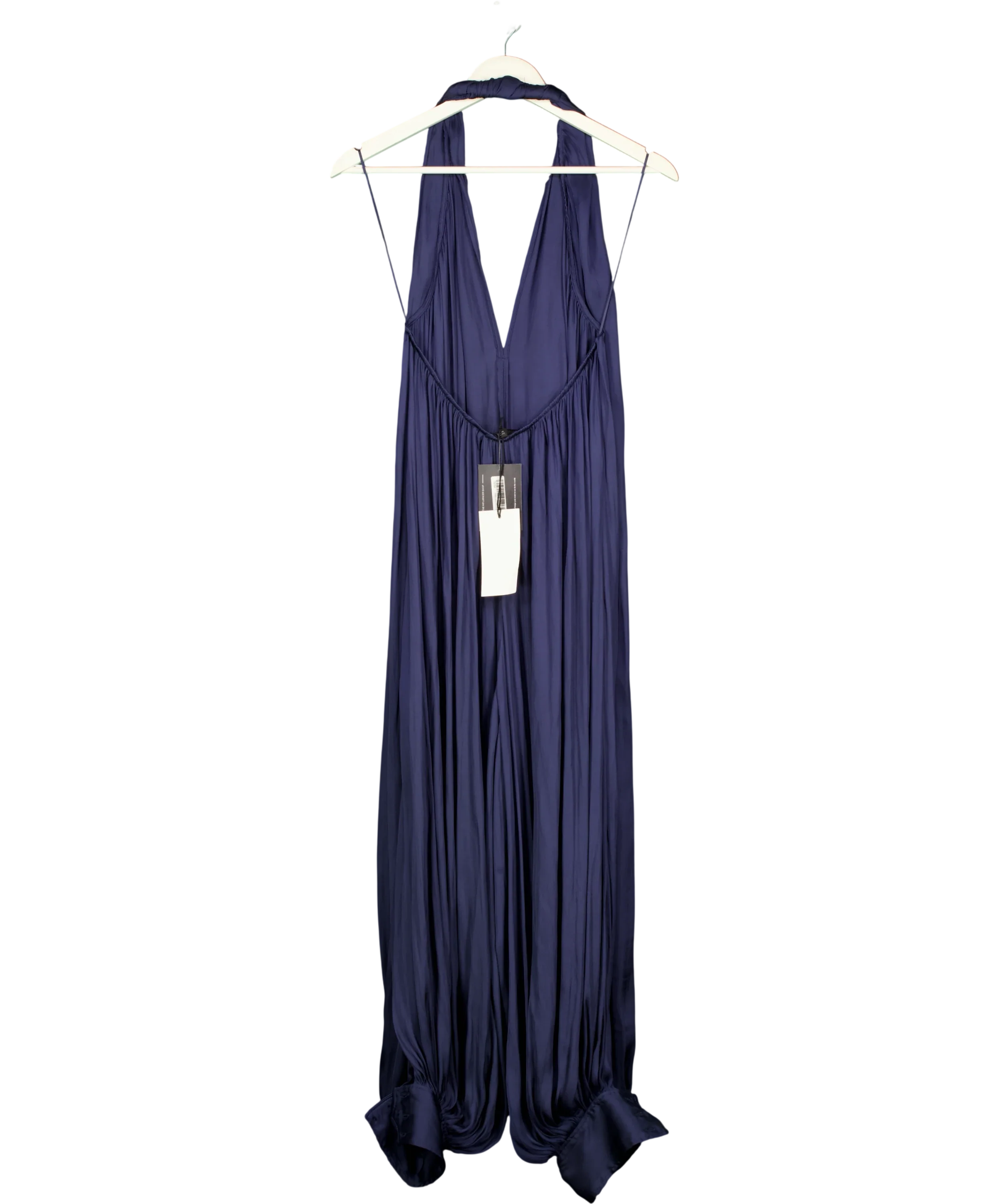 ZARA Black ZW Collection Satin Halter Jumpsuit Navy Blue, size UK S — back