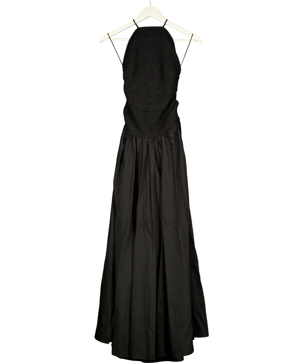 H&M Black Black Crochet-Look Open-Back Dress, size UK S — front