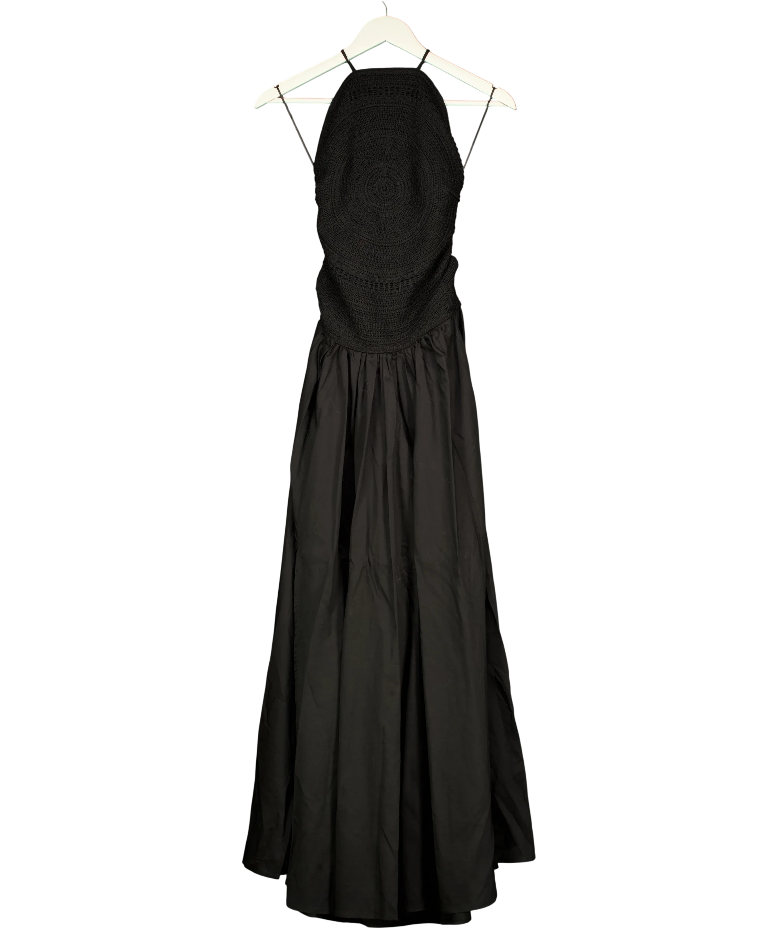 H&M Black Black Crochet-Look Open-Back Dress, size UK S — front