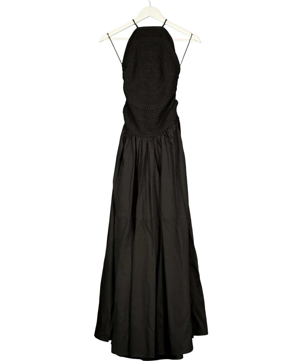 H&M Black Black Crochet-Look Open-Back Dress, size UK S — front