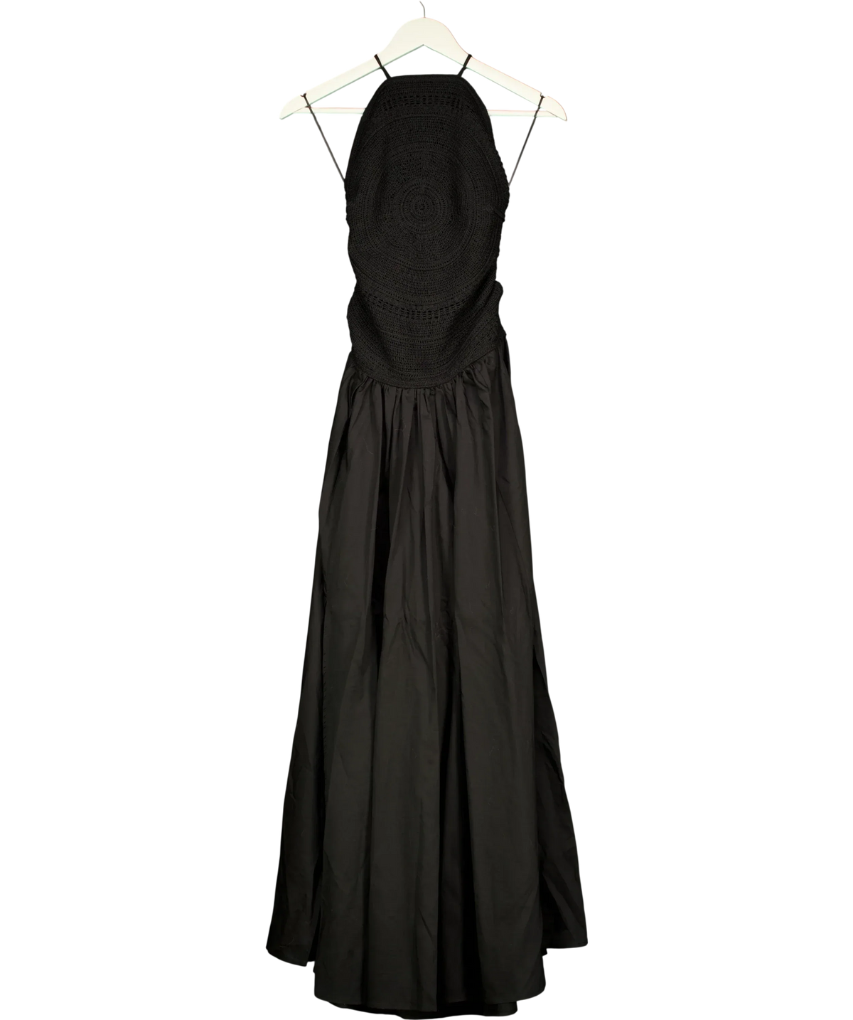 H&M Black Black Crochet-Look Open-Back Dress, size UK S — front
