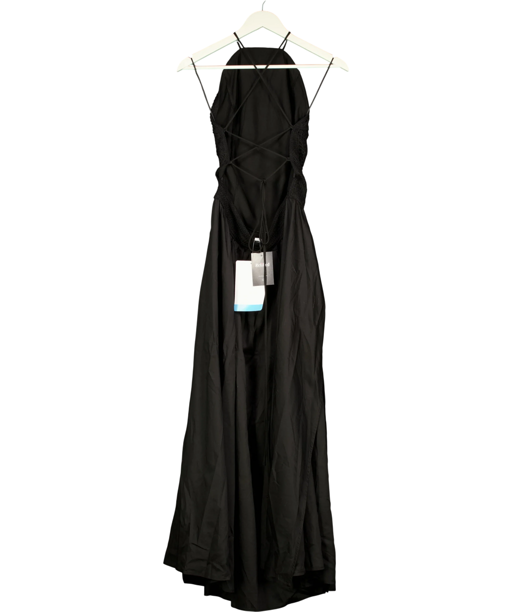 H&M Black Black Crochet-Look Open-Back Dress, size UK S — back