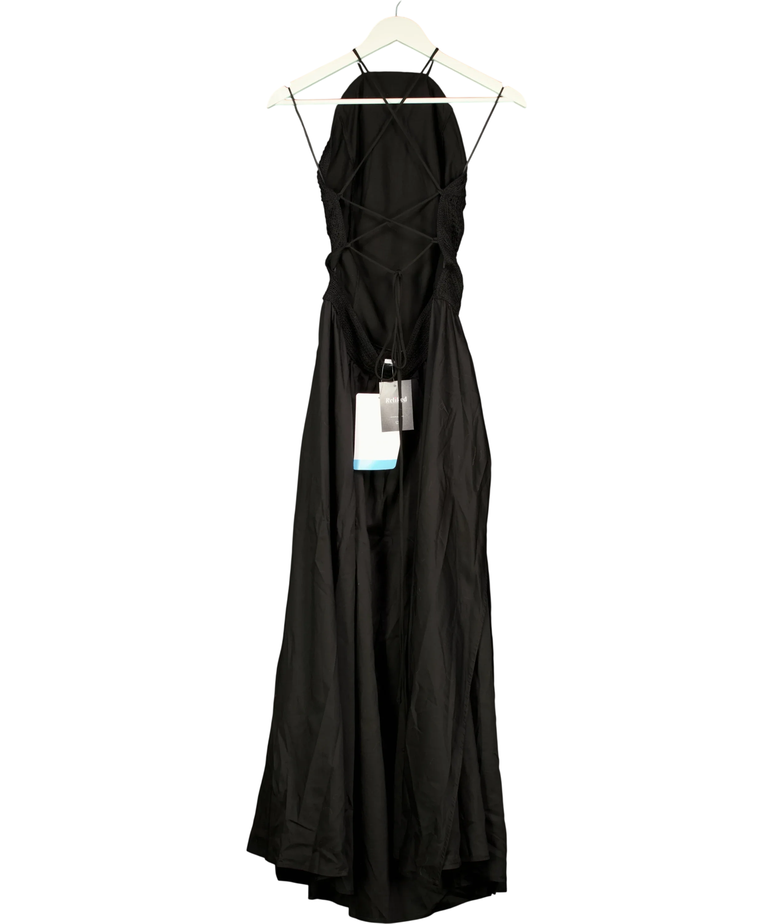 H&M Black Black Crochet-Look Open-Back Dress, size UK S — back