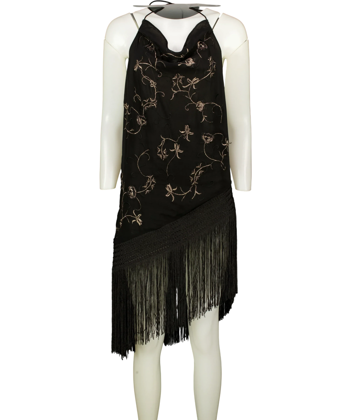 ZARA Black ZW Collection Embroidered Fringe Halter Top Black, size UK S — front