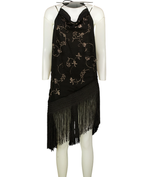 ZARA Zw Collection Embroidered Fringe Halter Top Black UK S