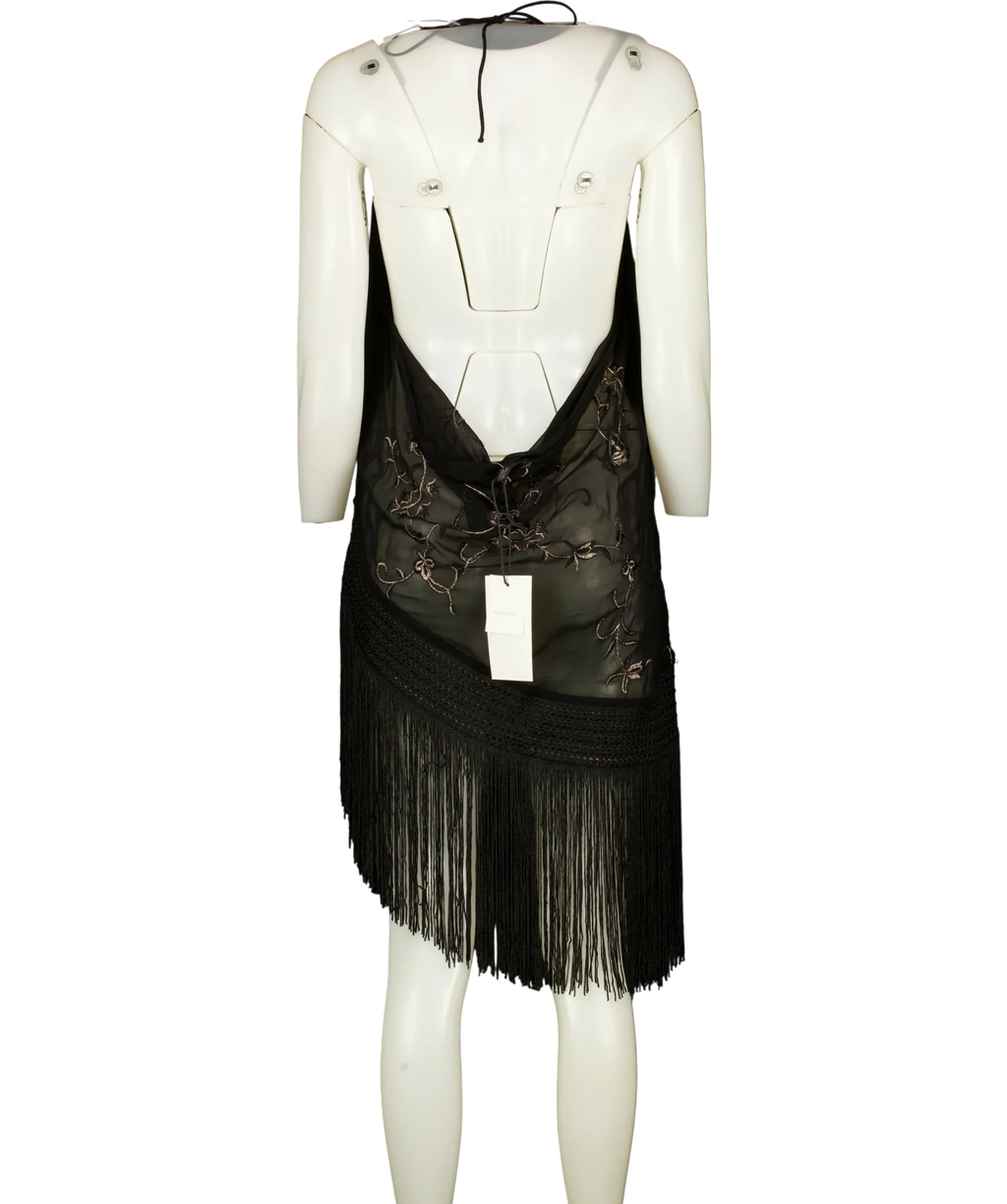 ZARA Black ZW Collection Embroidered Fringe Halter Top Black, size UK S — back