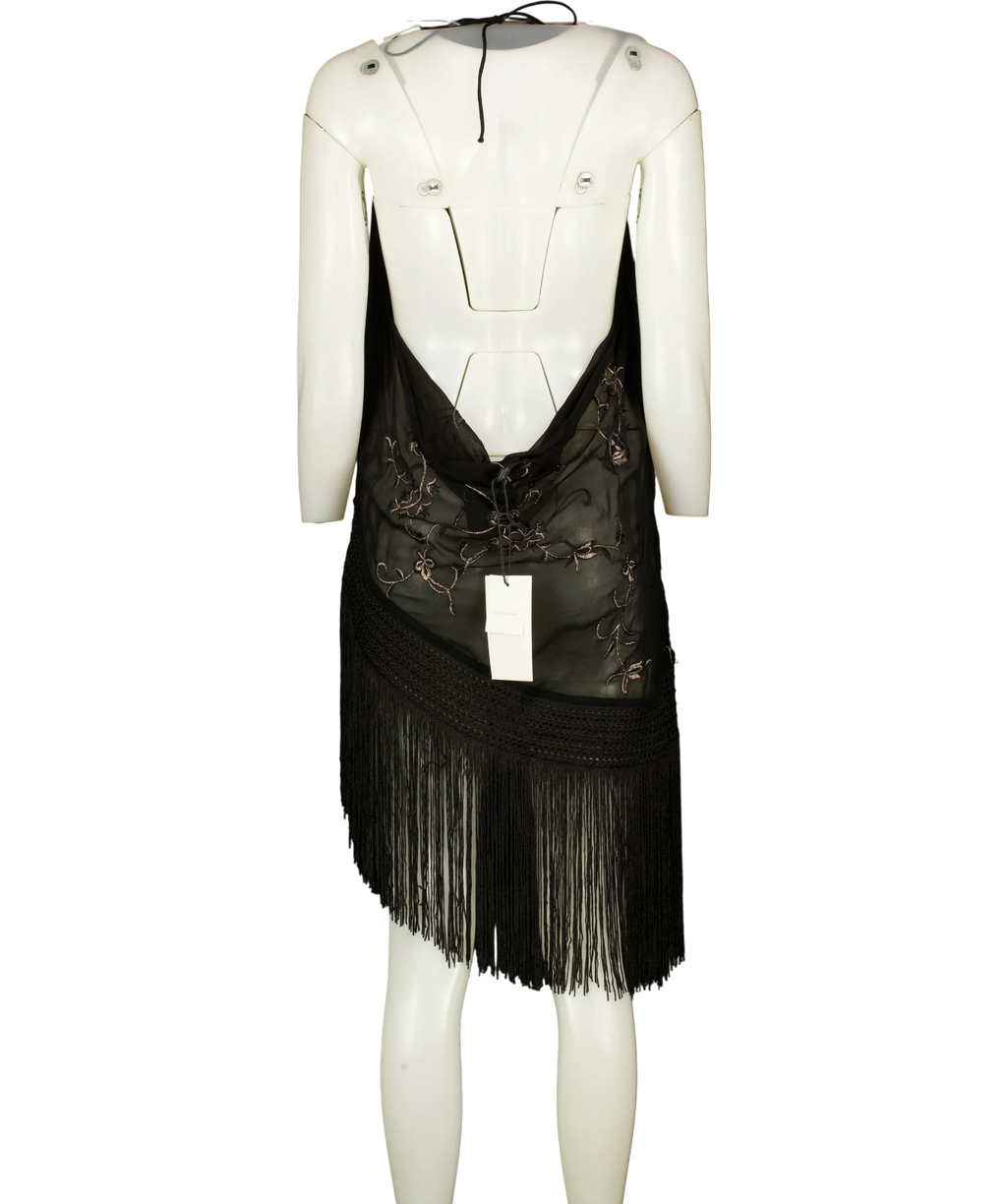ZARA Black ZW Collection Embroidered Fringe Halter Top Black, size UK S — back