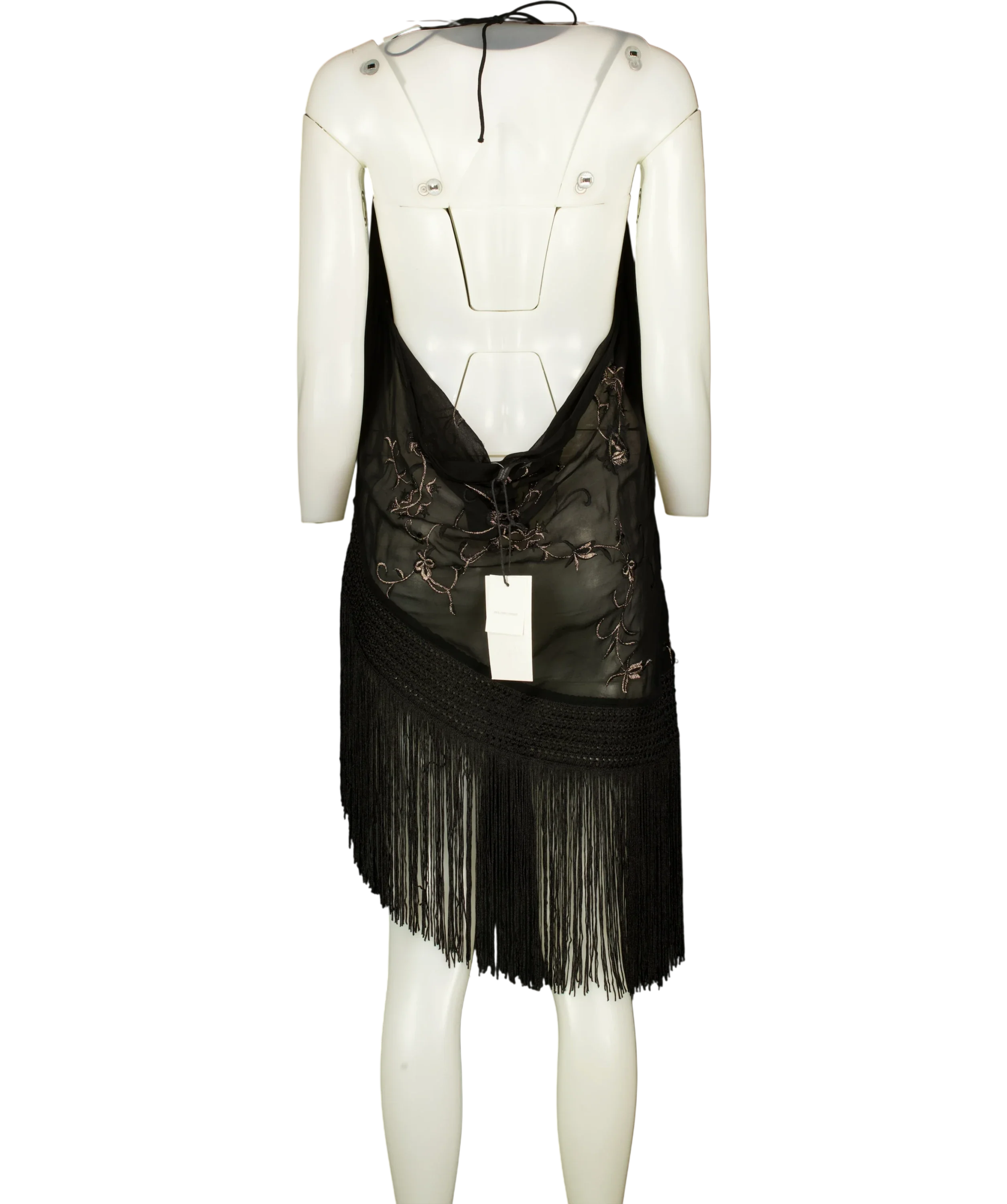 ZARA Black ZW Collection Embroidered Fringe Halter Top Black, size UK S — back