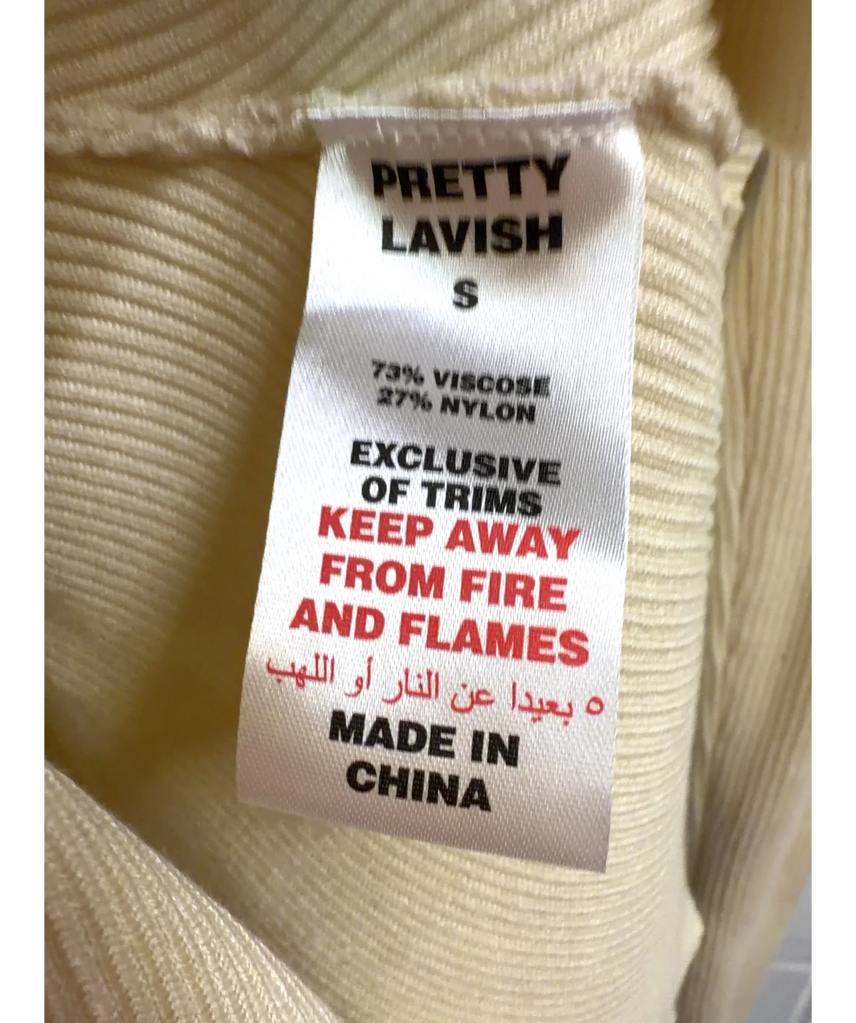PRETTY LAVISH Cream Colour, size UK S — label