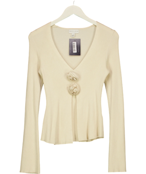 Pretty Lavish Cream Ribbed Knit Top UK S