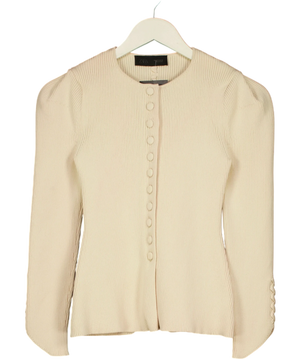 Zara Cream Puffed Ribbed Cardigan Uk S