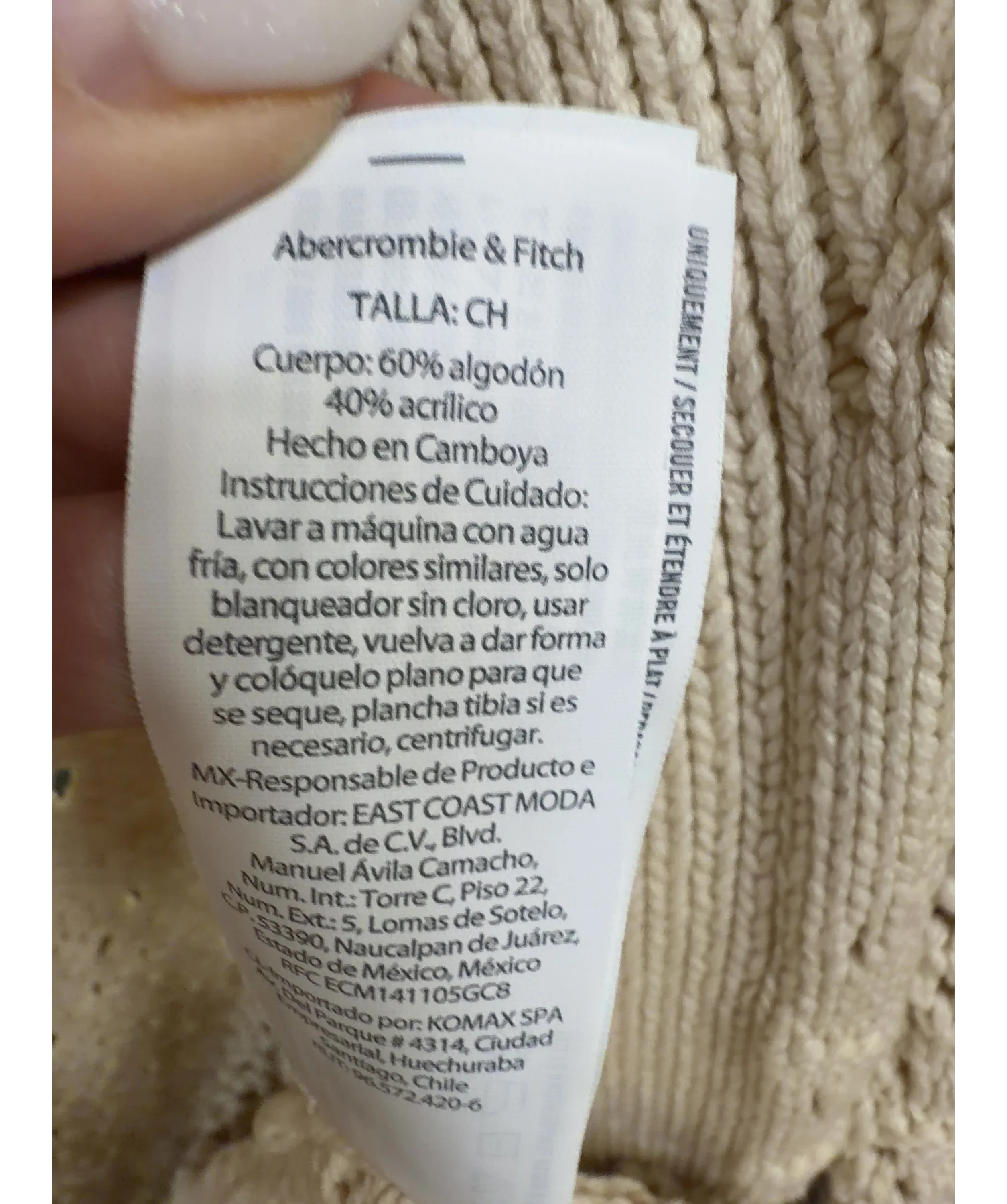 ABERCROMBIE & FITCH Cream Shawl Collar Boho Cardigan, size UK S — label