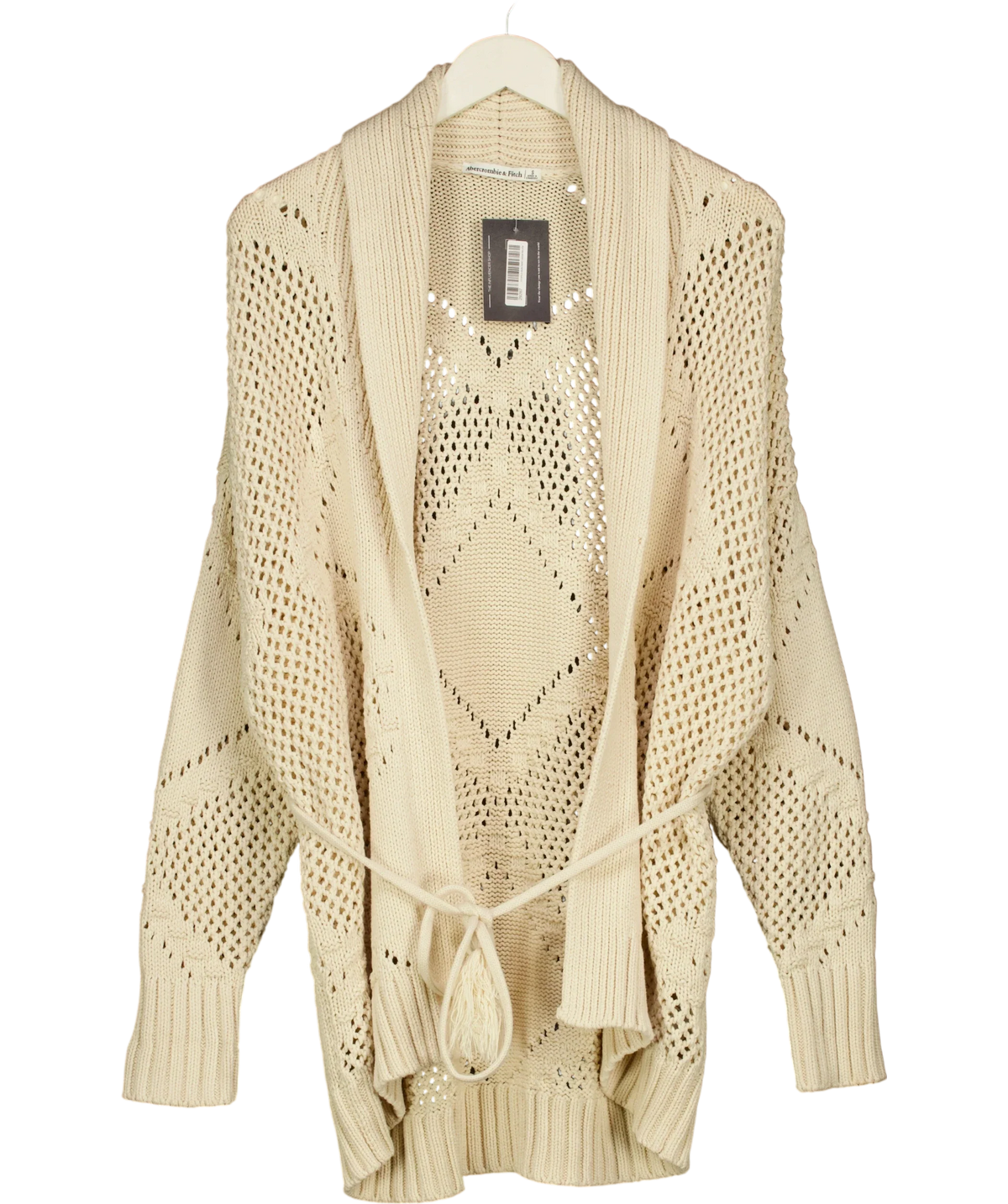 ABERCROMBIE & FITCH Cream Shawl Collar Boho Cardigan, size UK S — front
