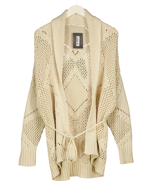 ABERCROMBIE & FITCH Cream Shawl Collar Boho Cardigan, size UK S — front
