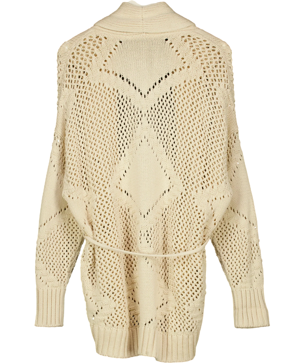ABERCROMBIE & FITCH Cream Shawl Collar Boho Cardigan, size UK S — back