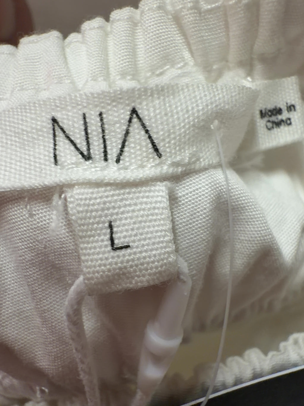 NIA White Aurora Smocked Waist Cotton Midi Skirt White, size UK L — care label