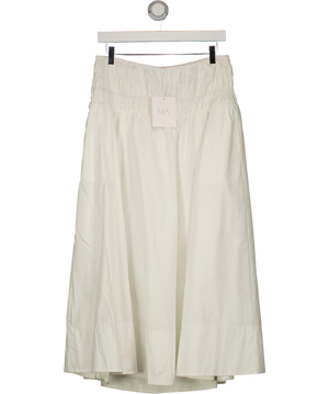 NIA Aurora Smocked Waist Cotton Midi Skirt White UK L