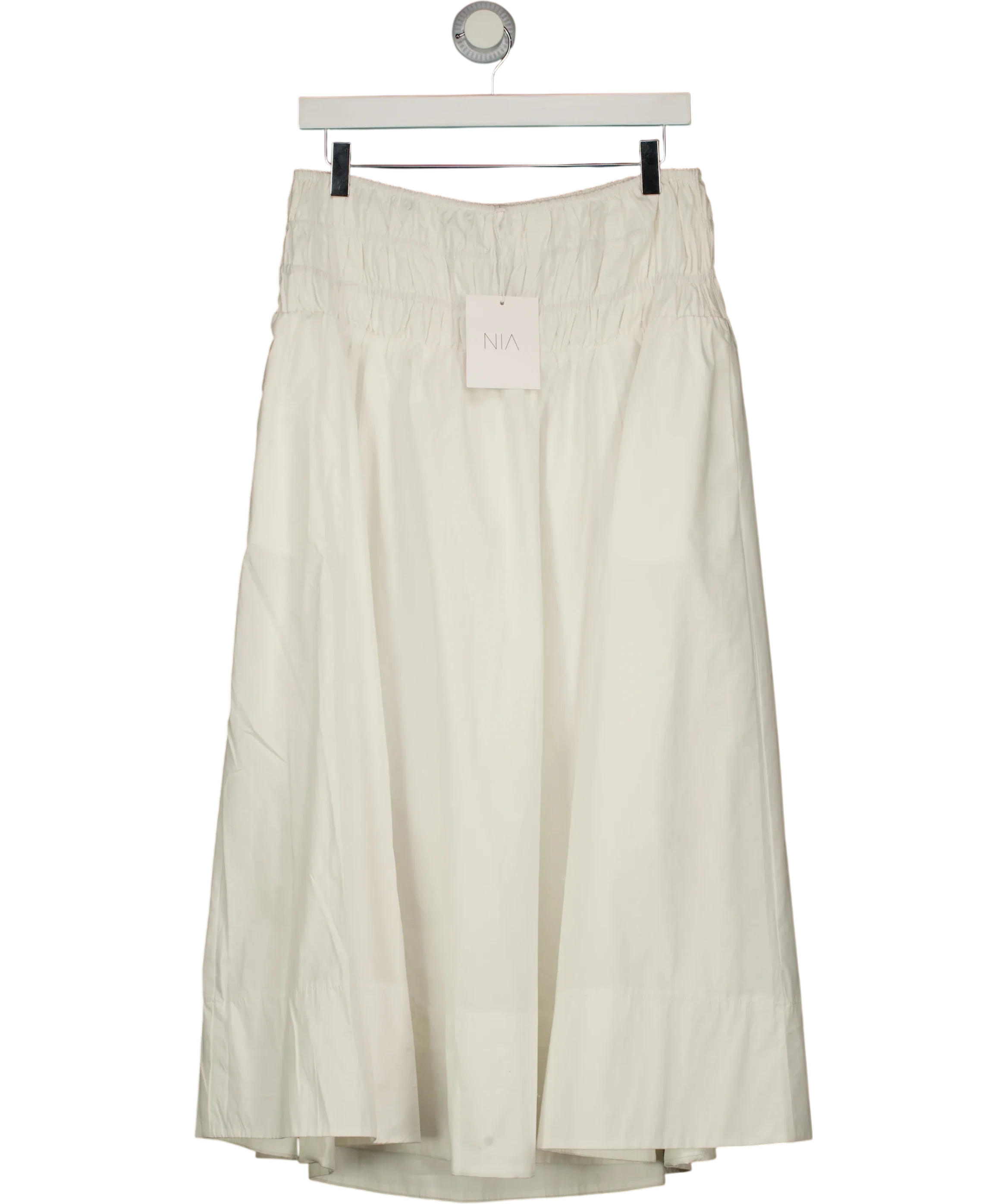 NIA White Aurora Smocked Waist Cotton Midi Skirt White, size UK L — front