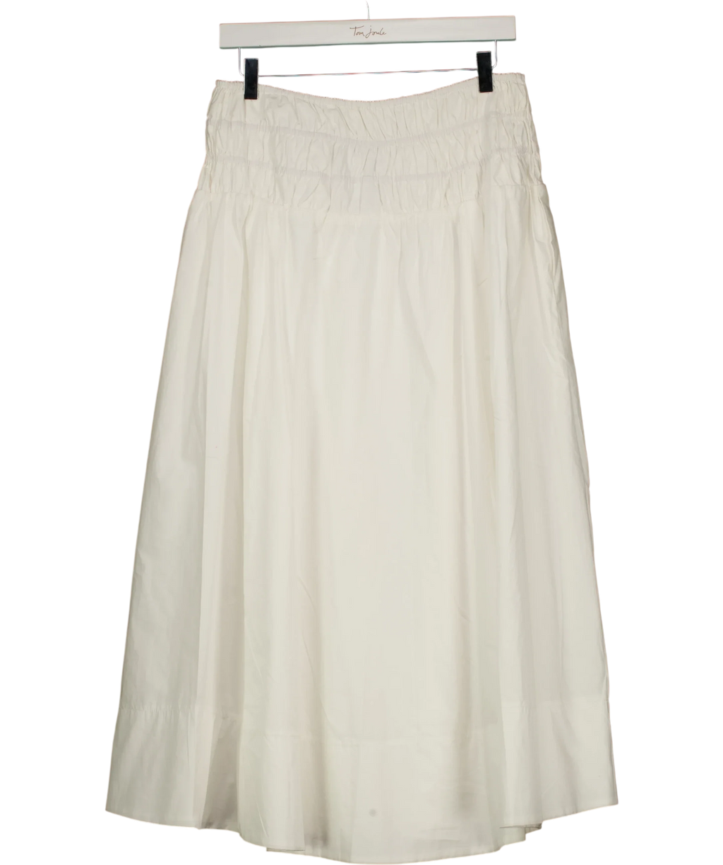 NIA White Aurora Smocked Waist Cotton Midi Skirt White, size UK L — back