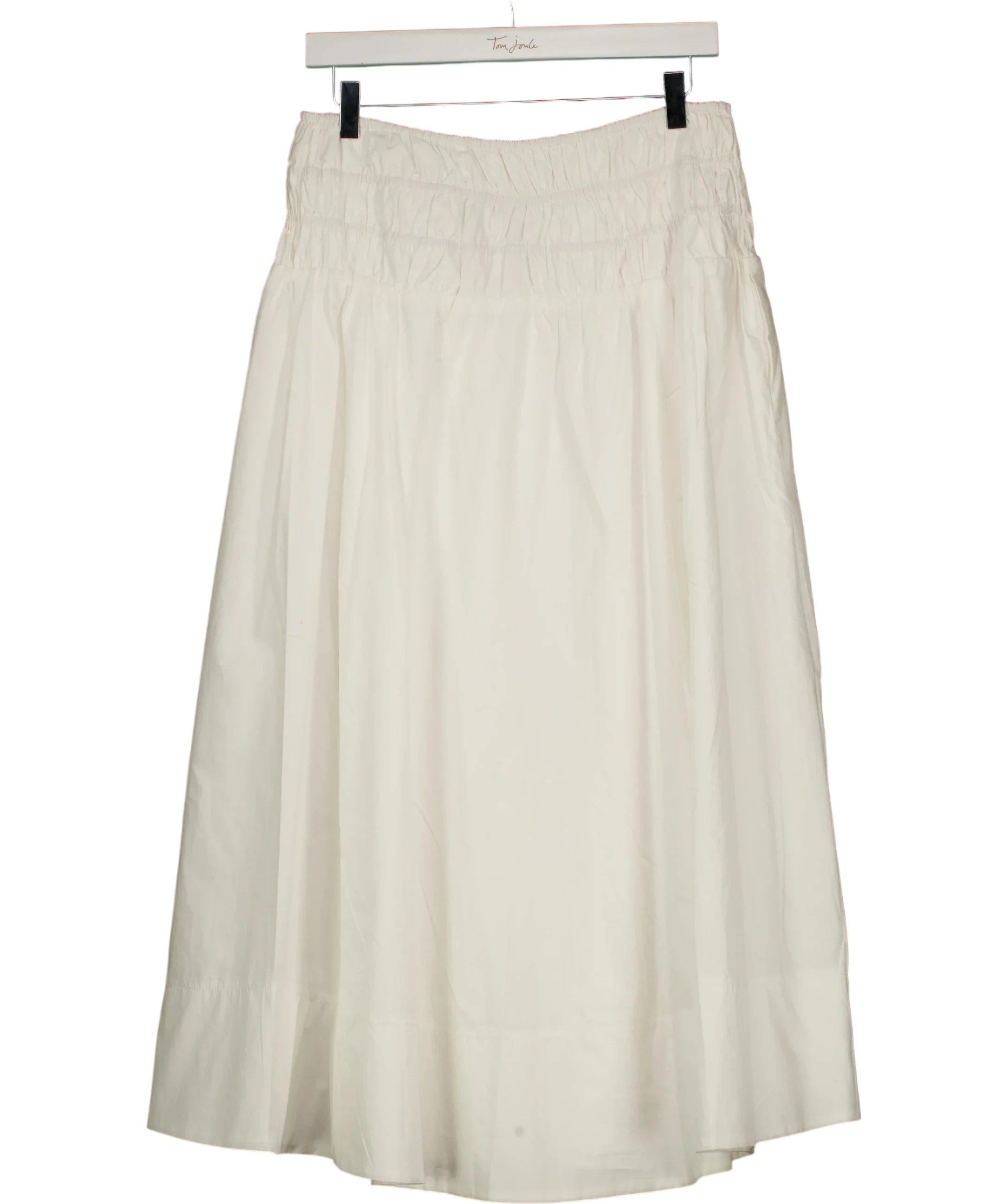 NIA White Aurora Smocked Waist Cotton Midi Skirt White, size UK L — back