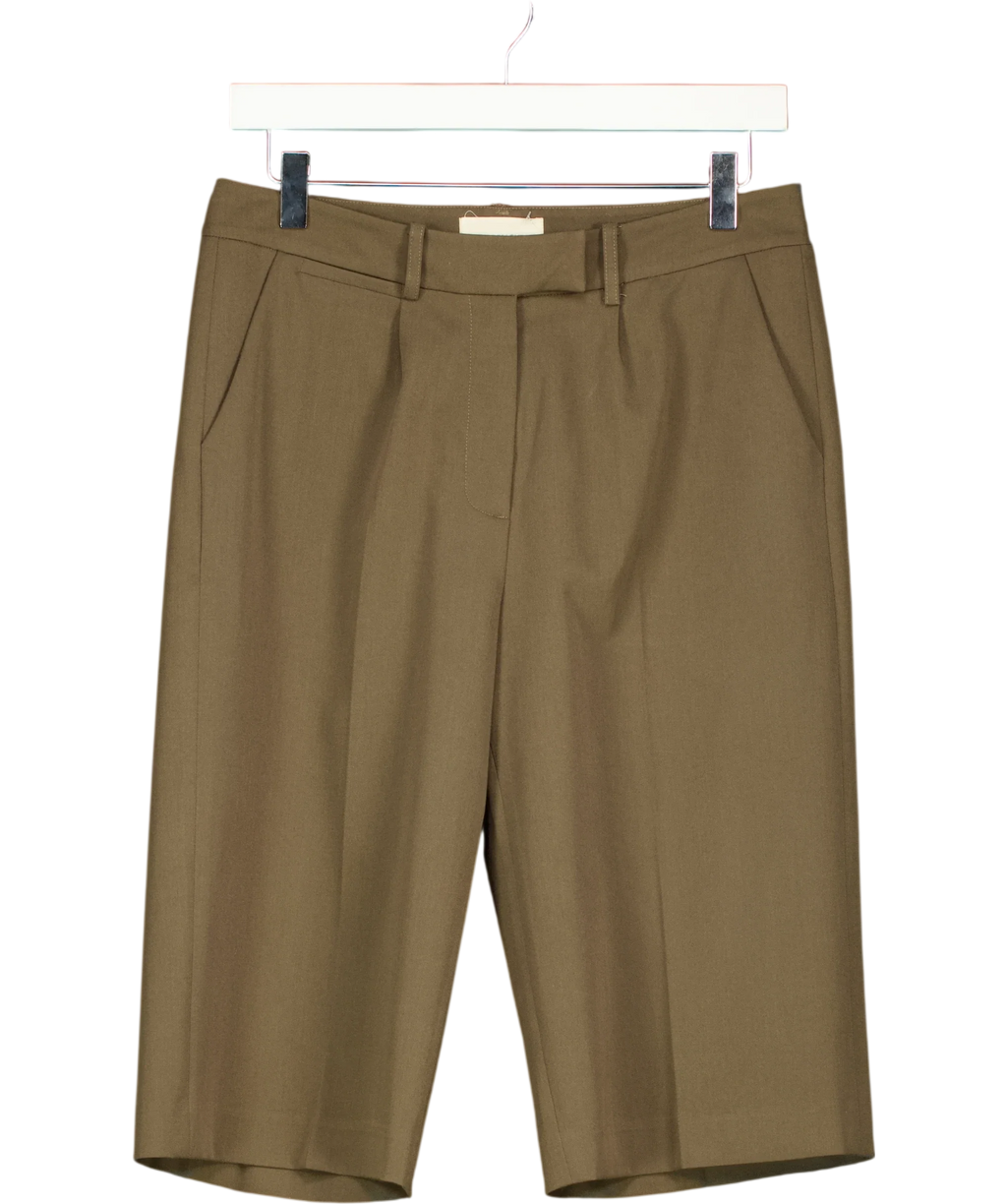 ALL MY LOVE Brown Pleated Tailored Bermuda Shorts, size UK S — front