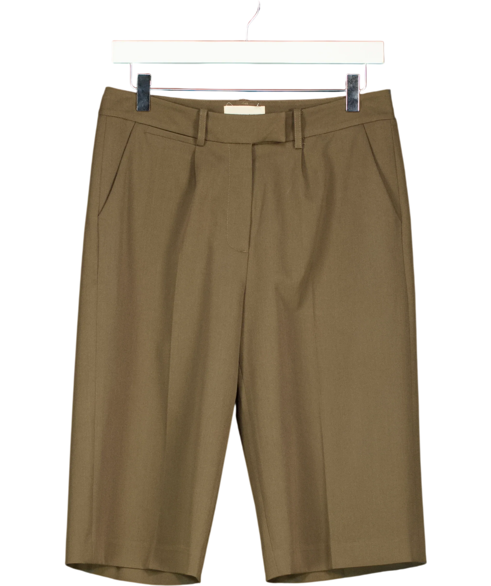ALL MY LOVE Brown Pleated Tailored Bermuda Shorts, size UK S — front