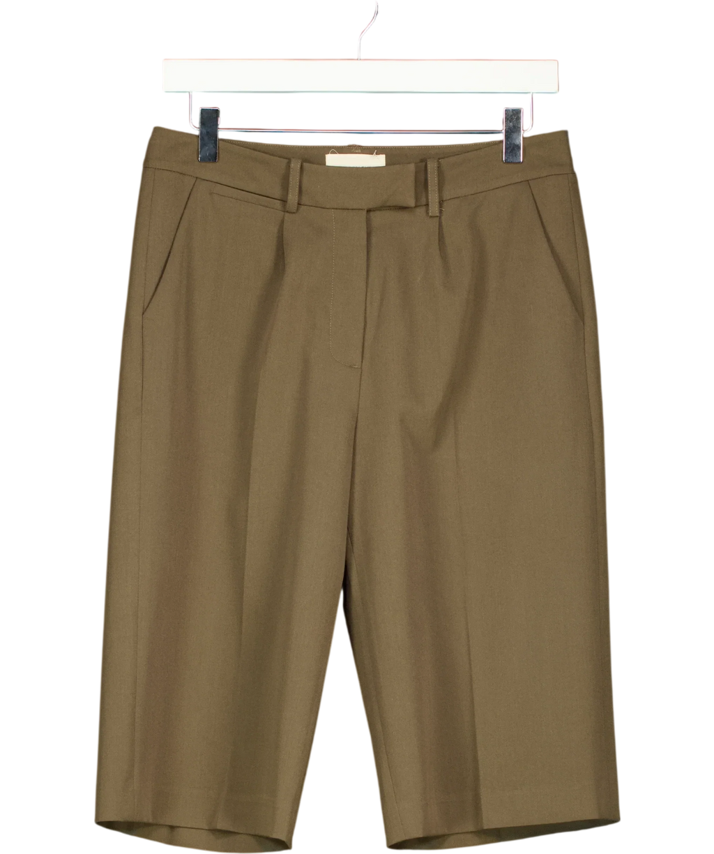 ALL MY LOVE Brown Pleated Tailored Bermuda Shorts, size UK S — front