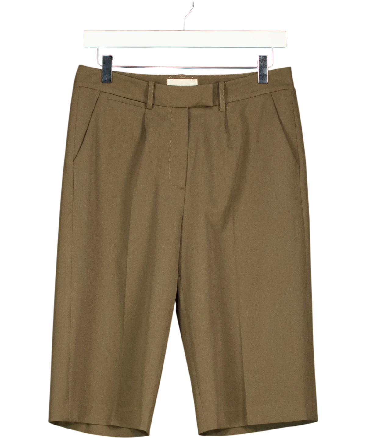 ALL MY LOVE Brown Pleated Tailored Bermuda Shorts, size UK S — front
