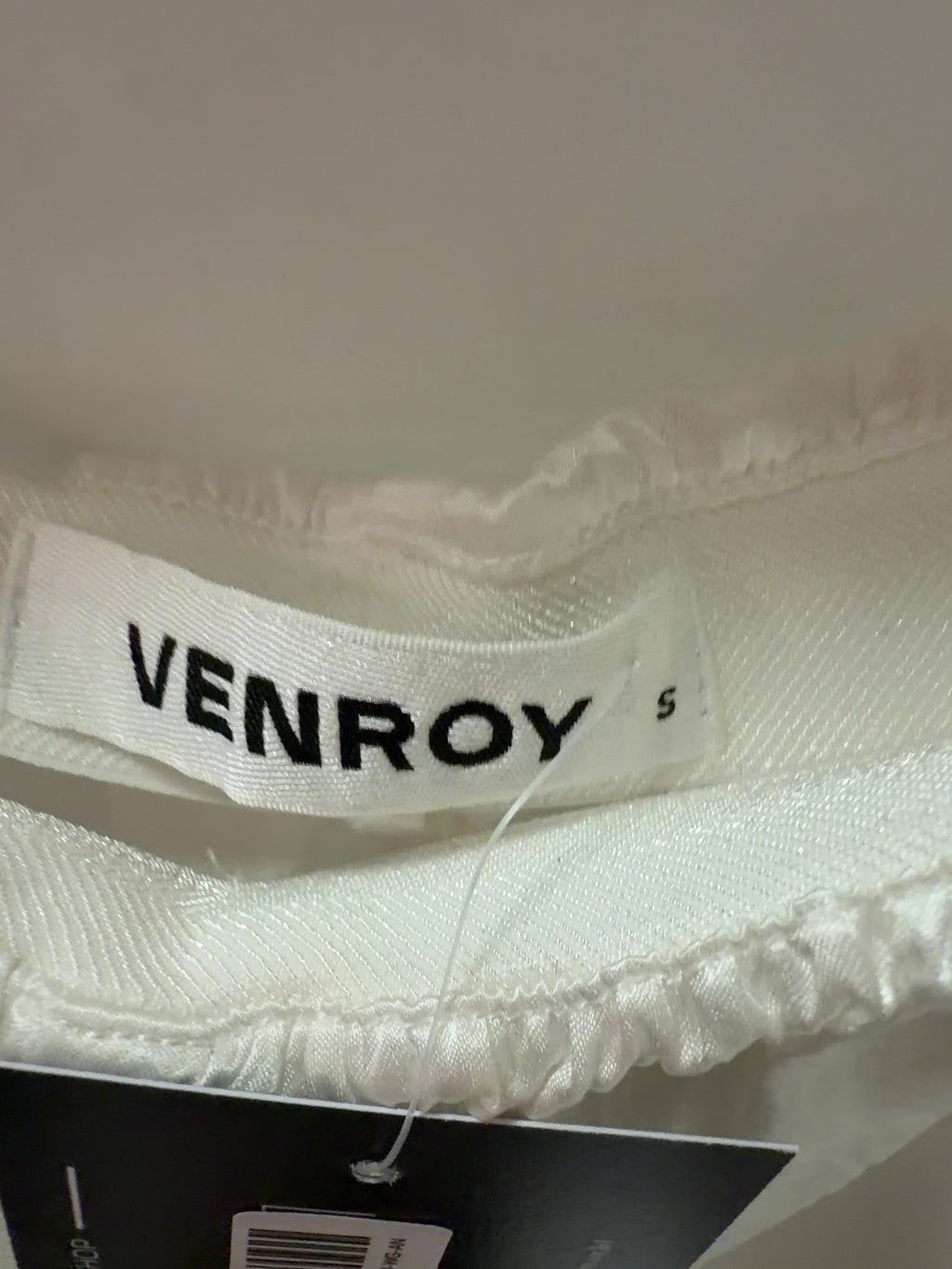 VENROY White Crushed Satin Elastic Waist Pant White, size UK S — detail