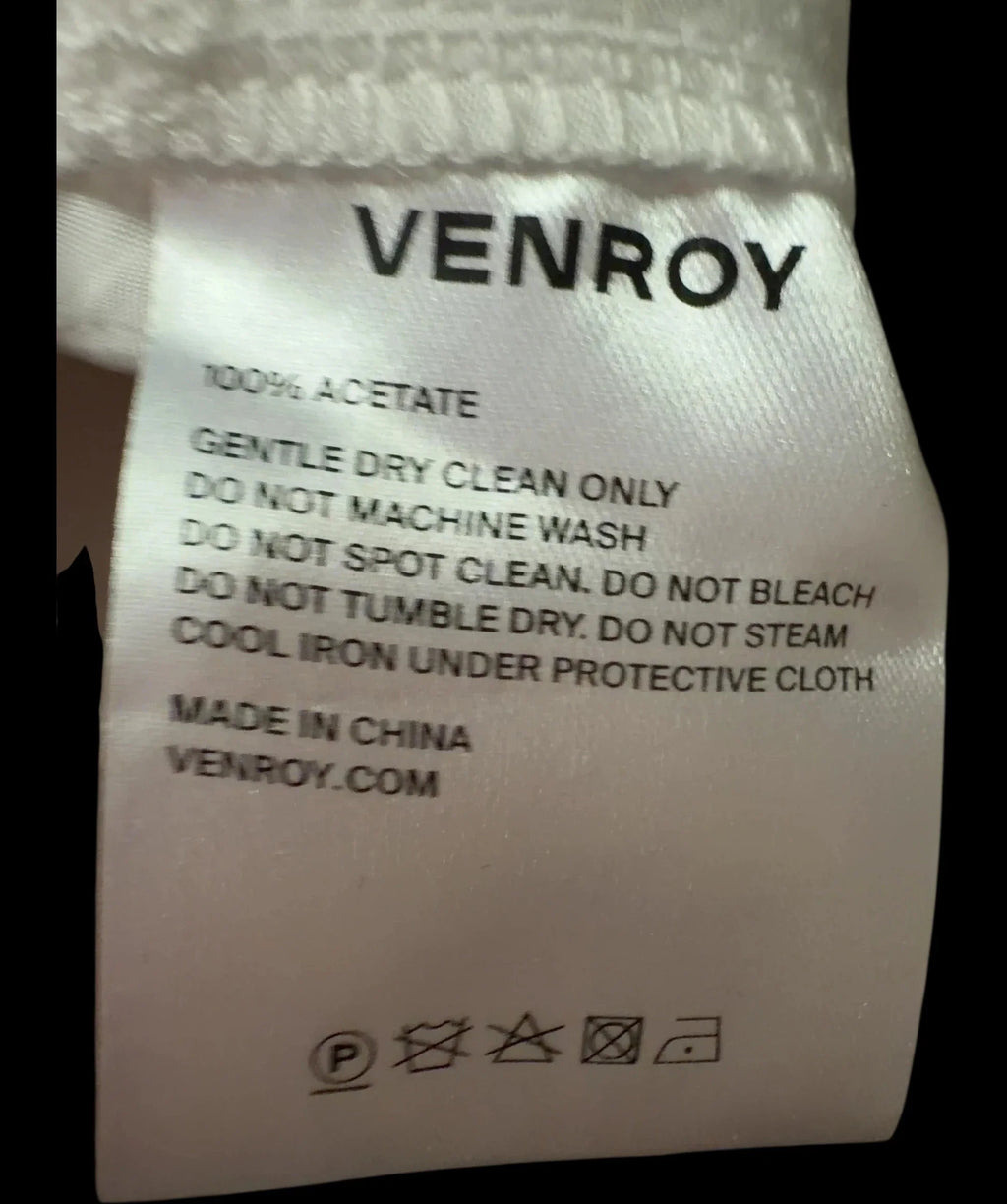 VENROY White Crushed Satin Elastic Waist Pant White, size UK S — label