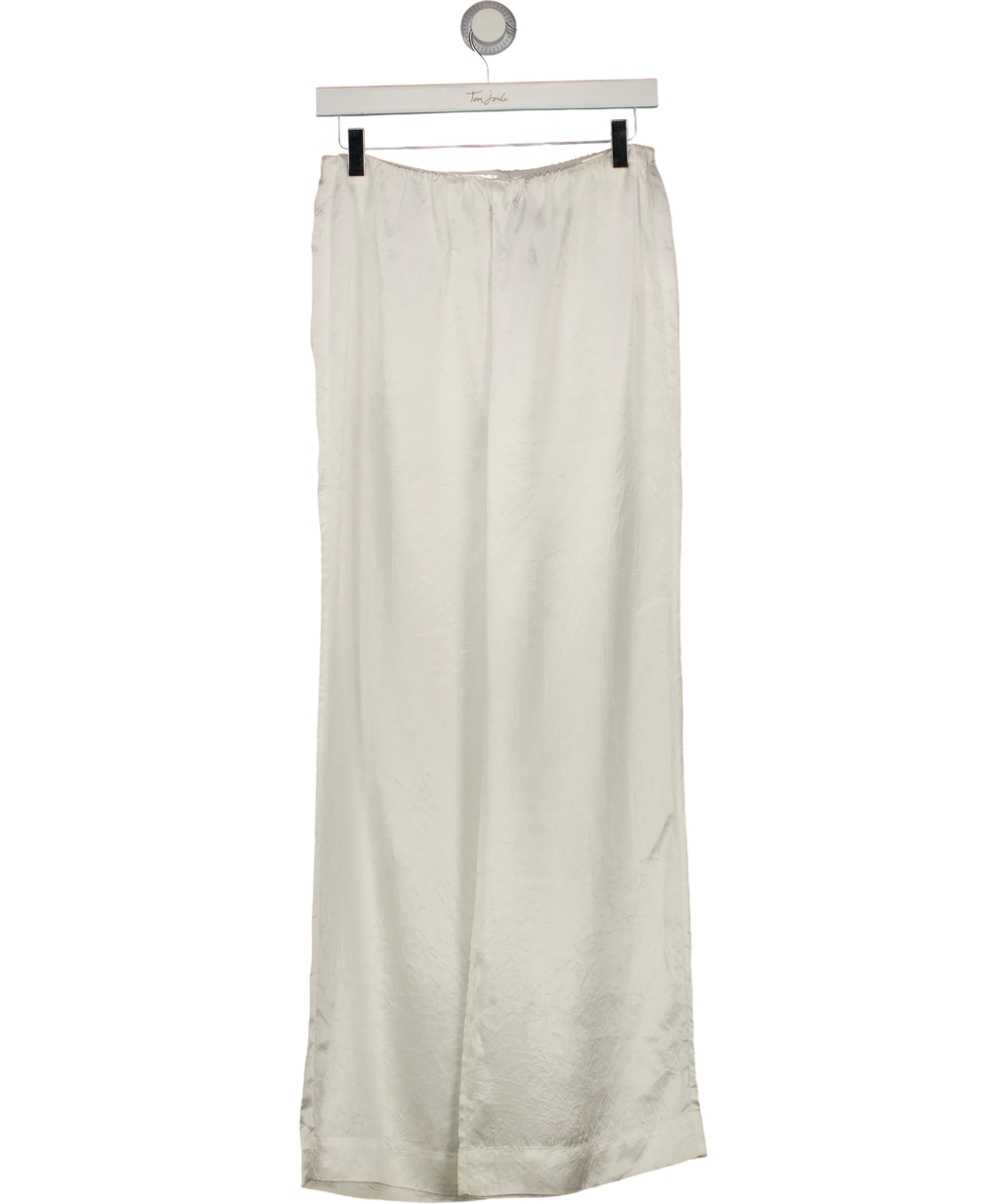VENROY White Crushed Satin Elastic Waist Pant White, size UK S — front
