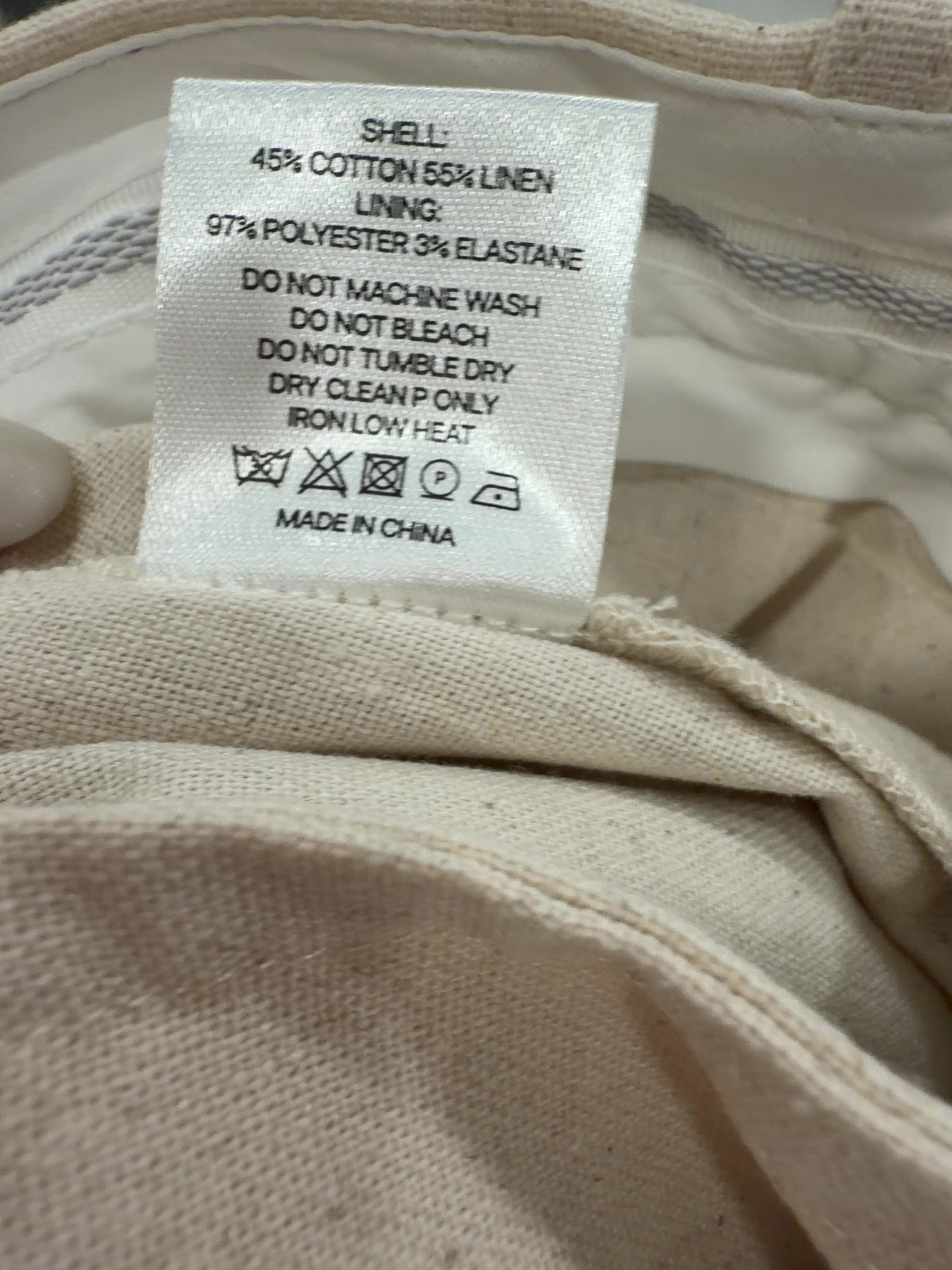 ATELIER NINETY FIVE Cream Balloon Hem Cotton and Linen Blend Trousers Linen Cream, size UK M — care label
