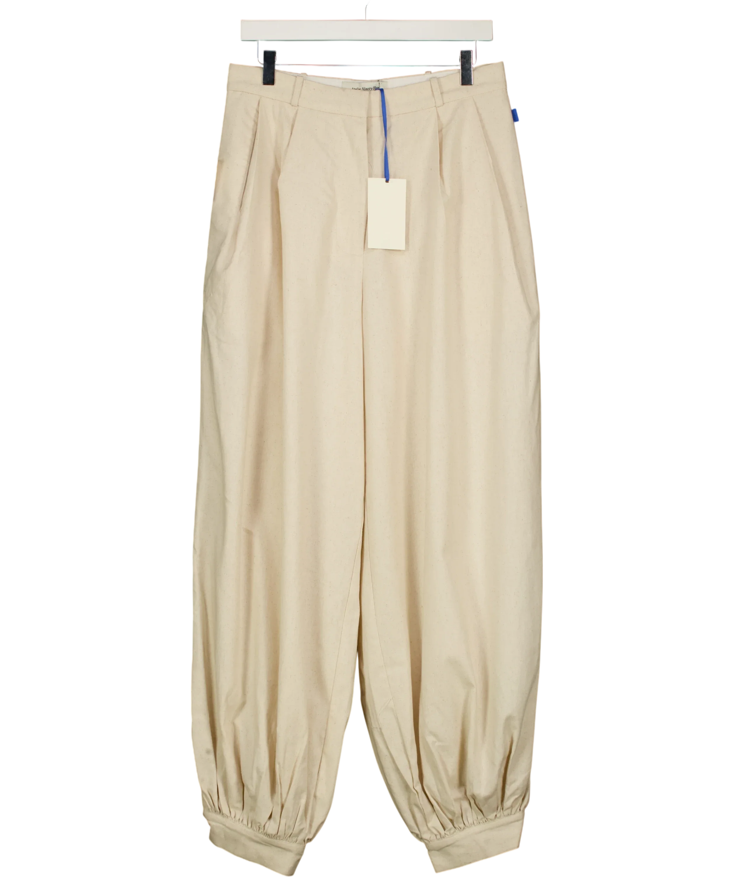 ATELIER NINETY FIVE Cream Balloon Hem Cotton and Linen Blend Trousers Linen Cream, size UK M — front