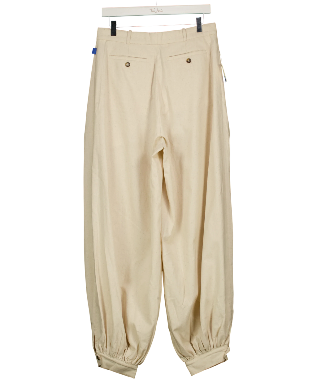 ATELIER NINETY FIVE Cream Balloon Hem Cotton and Linen Blend Trousers Linen Cream, size UK M — back