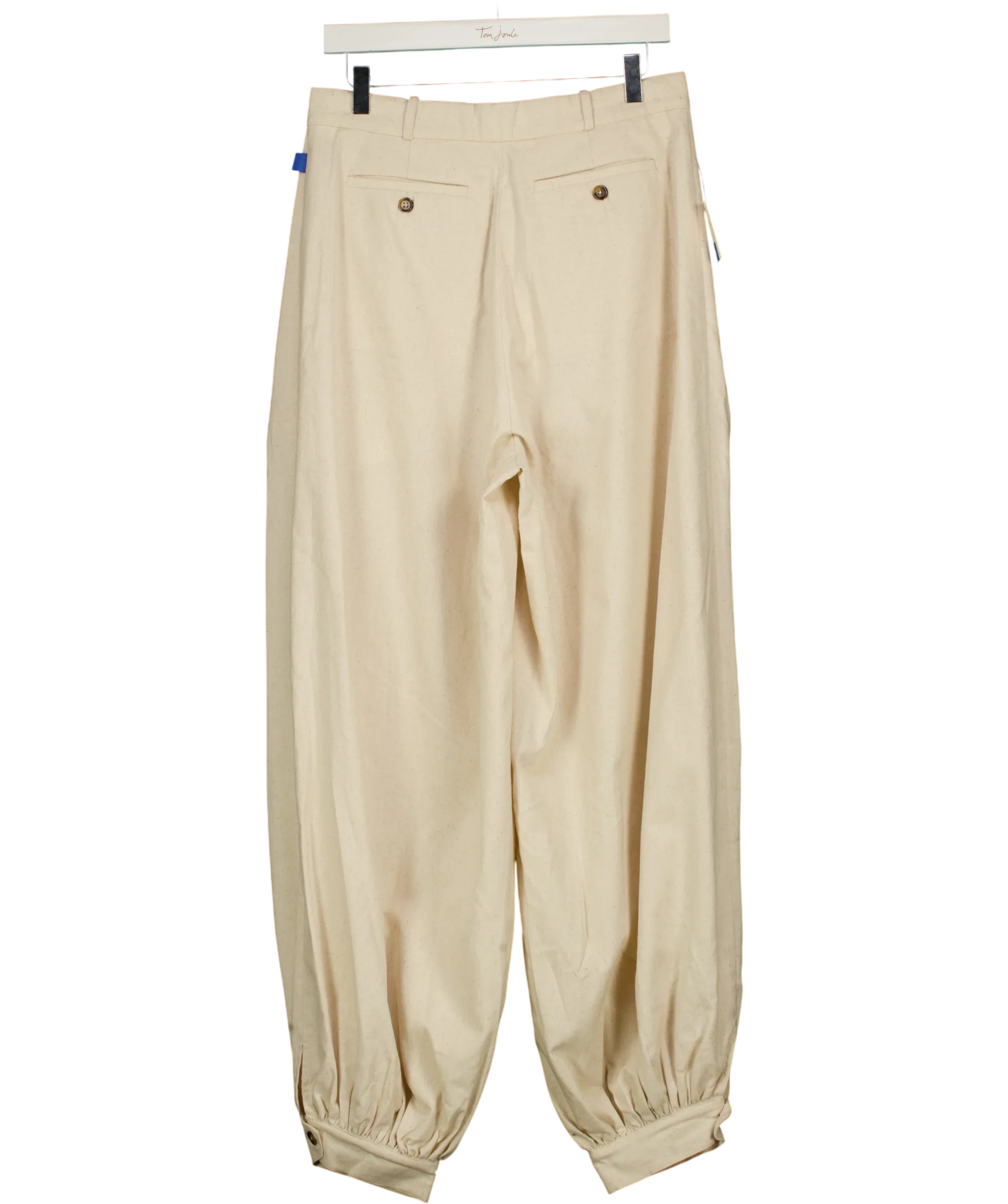 ATELIER NINETY FIVE Cream Balloon Hem Cotton and Linen Blend Trousers Linen Cream, size UK M — back