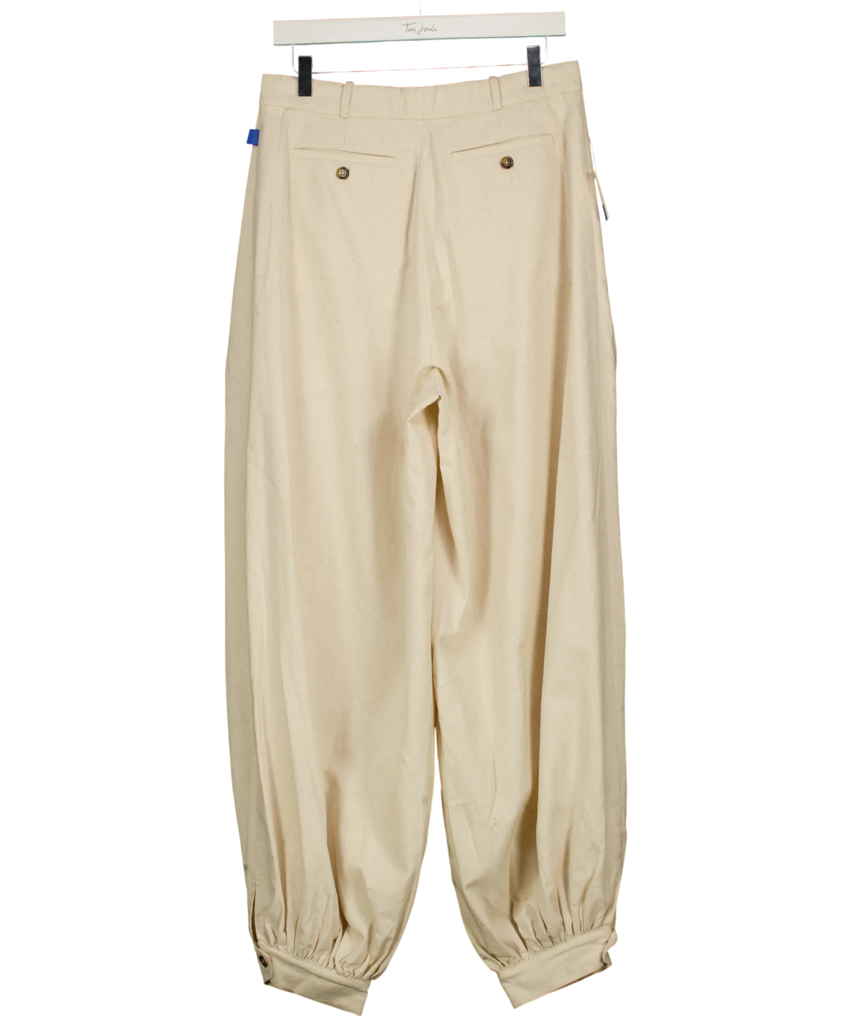ATELIER NINETY FIVE Cream Balloon Hem Cotton and Linen Blend Trousers Linen Cream, size UK M — back