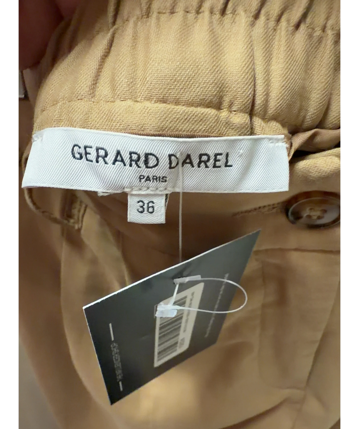 Gerard Darel Beige Azra Pleated High-Rise Cotton Flared Trousers Camel BEIGE Size 36, size UK 8 — detail