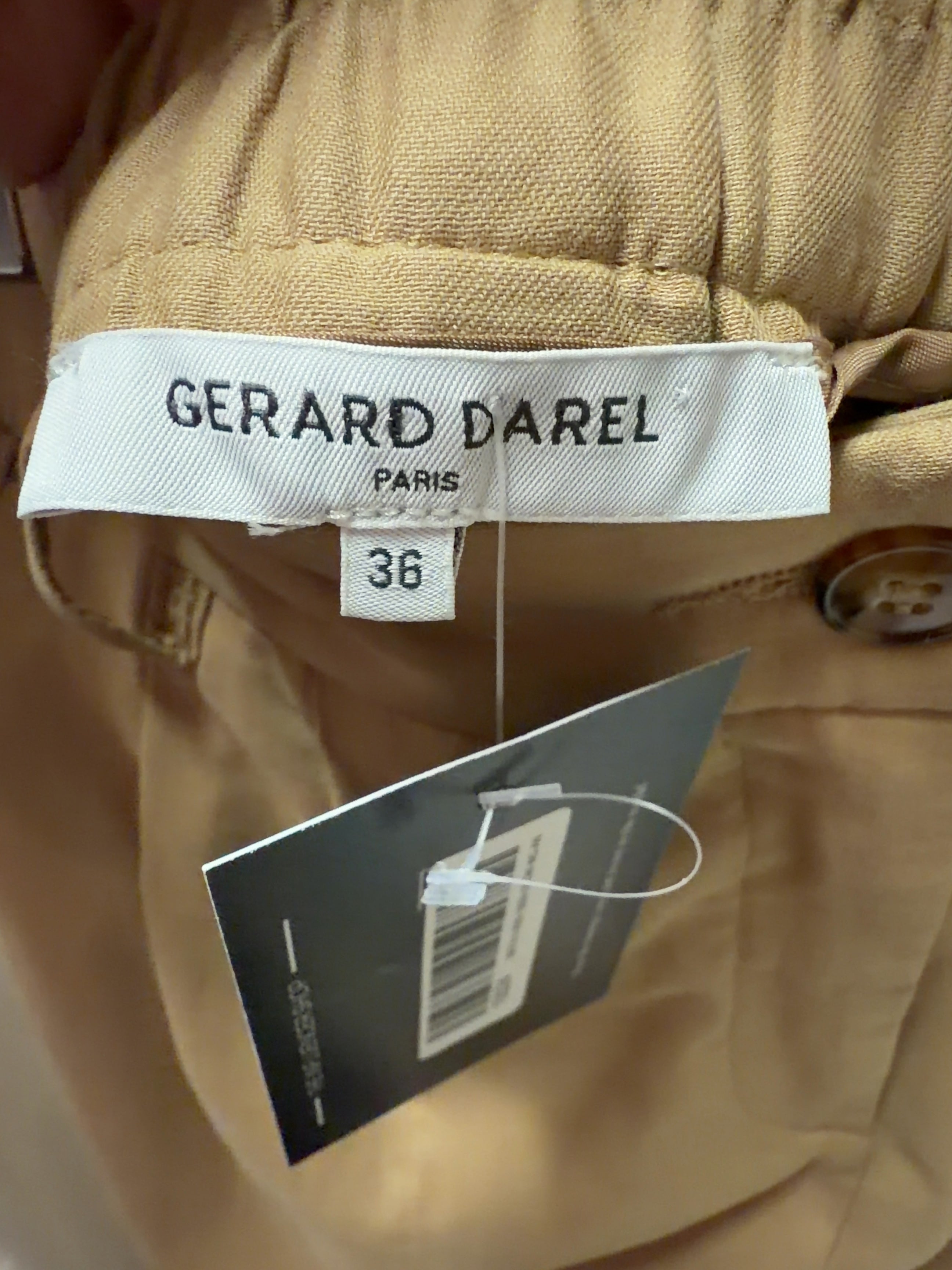 Gerard Darel Beige Azra Pleated High-Rise Cotton Flared Trousers Camel BEIGE Size 36, size UK 8 — care label