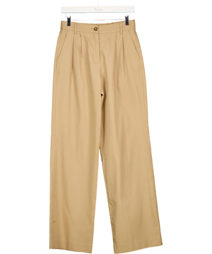 Gerard Darel Azra Pleated High-rise Cotton Flared Trousers Camel Beige Size 36 UK 8