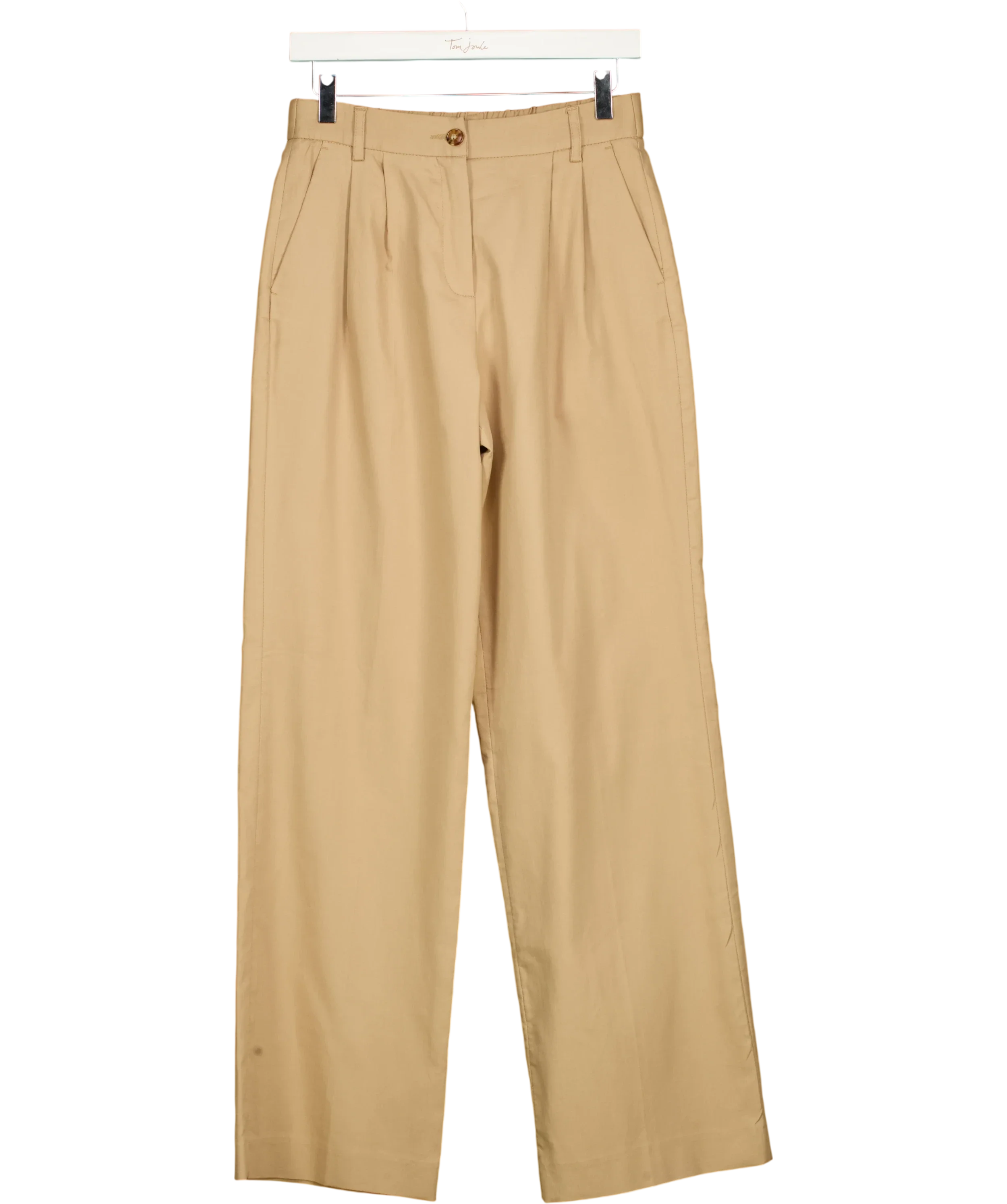 Gerard Darel Beige Azra Pleated High-Rise Cotton Flared Trousers Camel BEIGE Size 36, size UK 8 — front