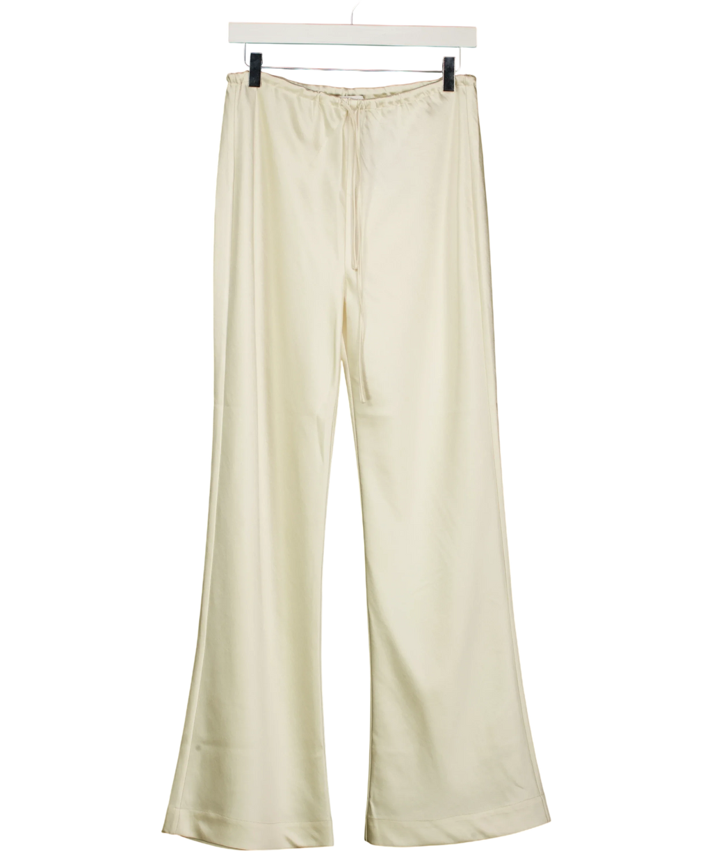 HENNE Cream Gerardo Satin Drawstring Wide Leg Pant Cream, size UK 8 — front