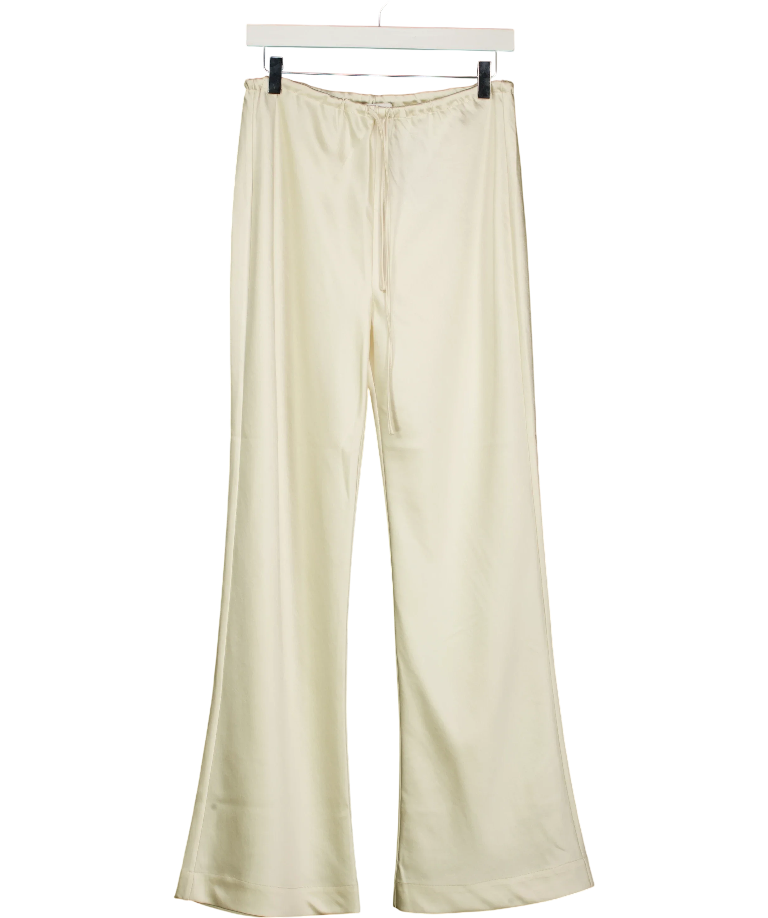 HENNE Cream Gerardo Satin Drawstring Wide Leg Pant Cream, size UK 8 — front