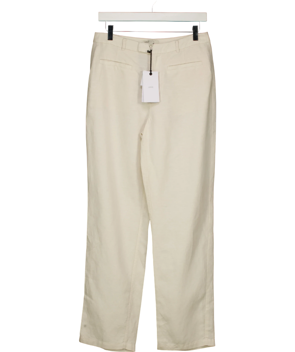 Onia Cream Linen Mid-Rise Pant Natural Size 4, size UK 8 — front