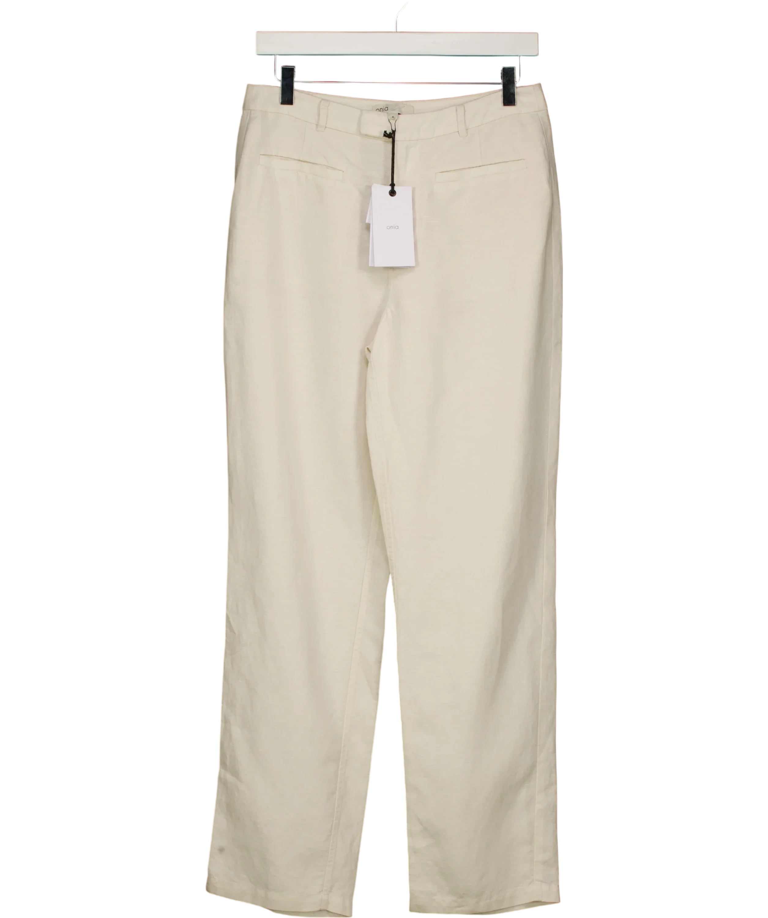 Onia Cream Linen Mid-Rise Pant Natural Size 4, size UK 8 — front